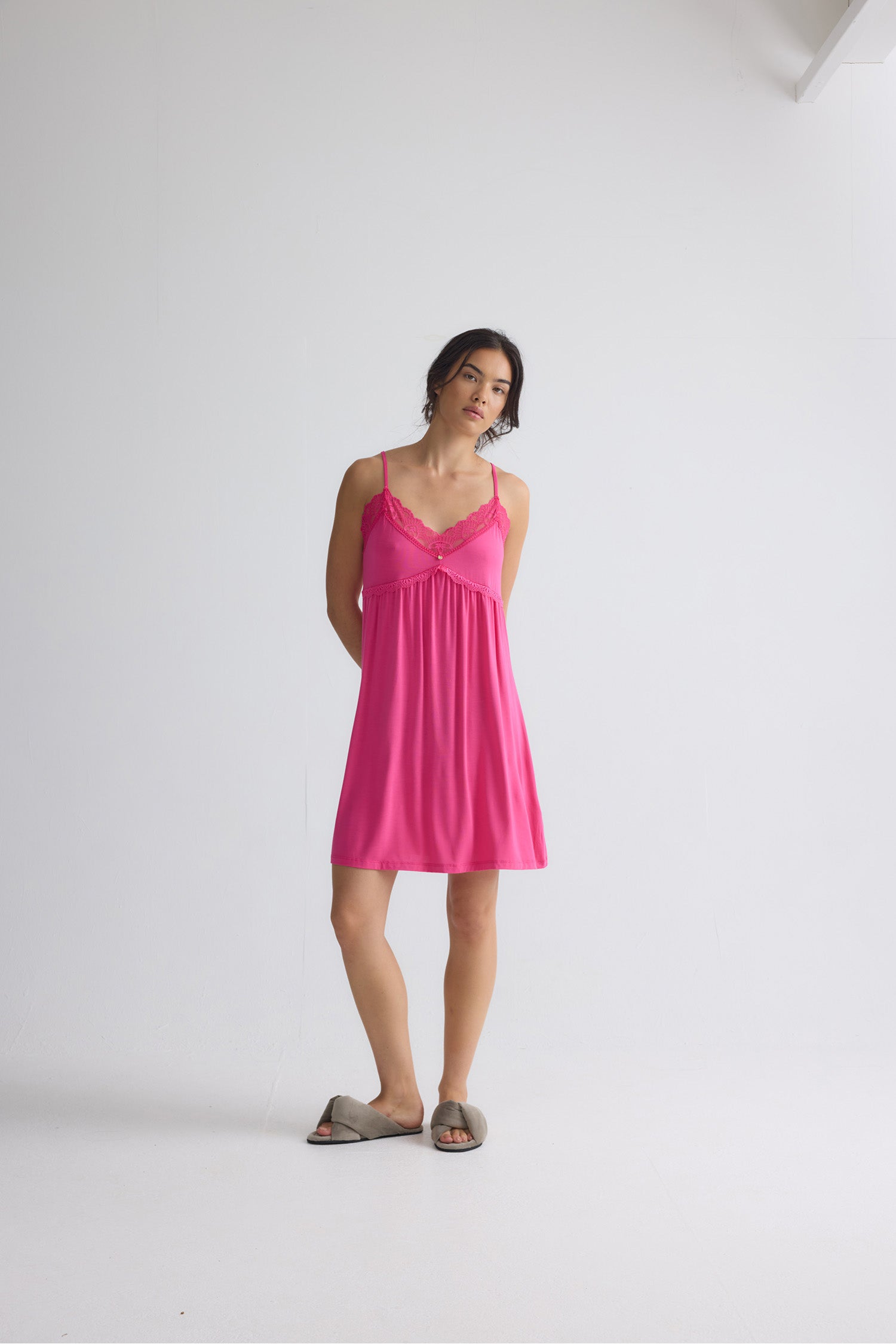 Bamboo Lace Chemise Nightdress in Raspberry