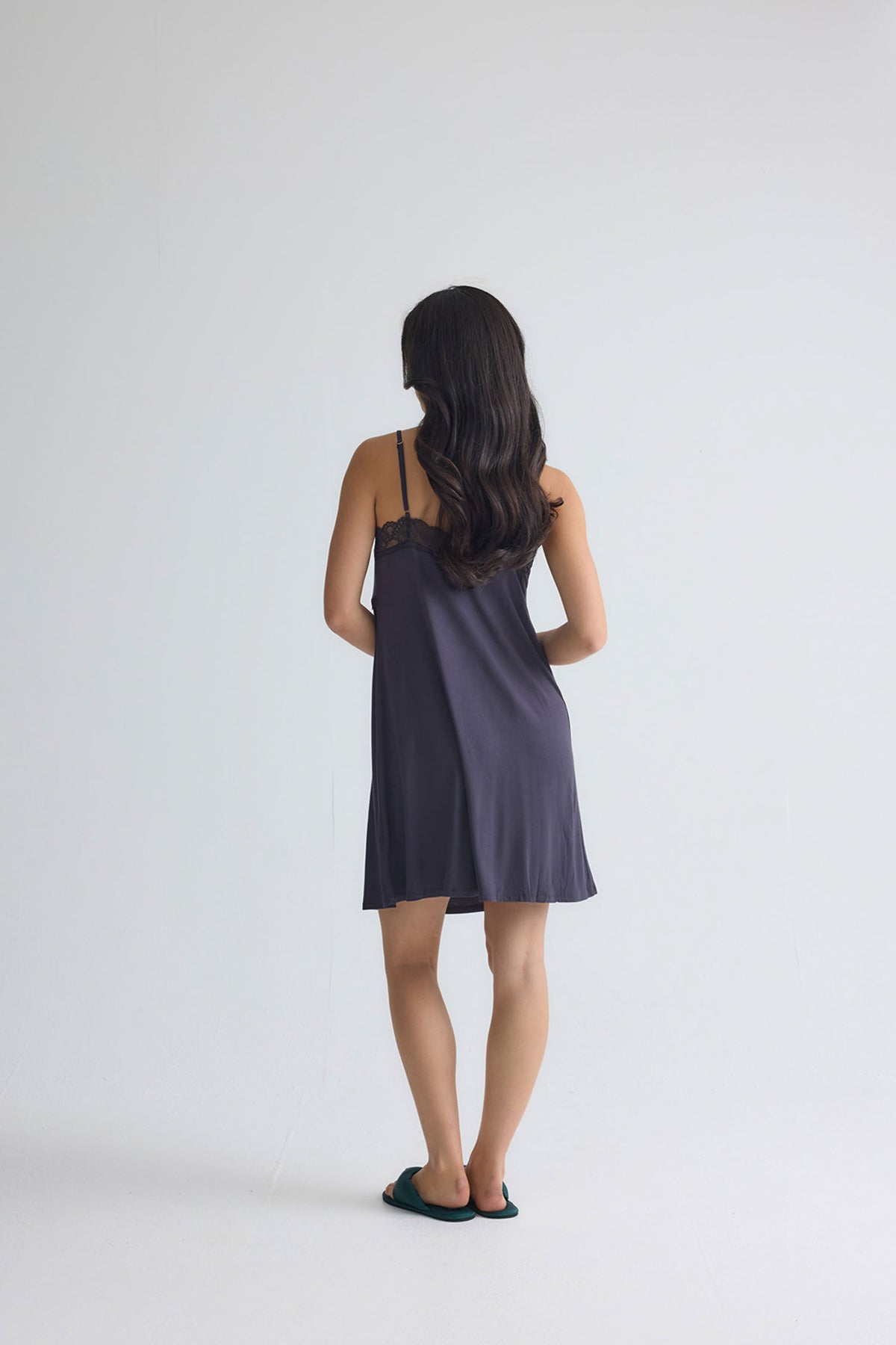 Bamboo Lace Chemise Nightdress in Raven