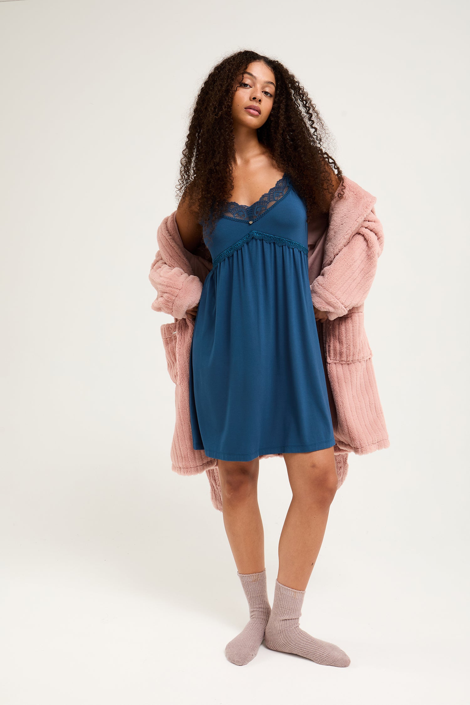 Bamboo Lace Chemise Nightdress in Teal - Wholesale - Nightgowns