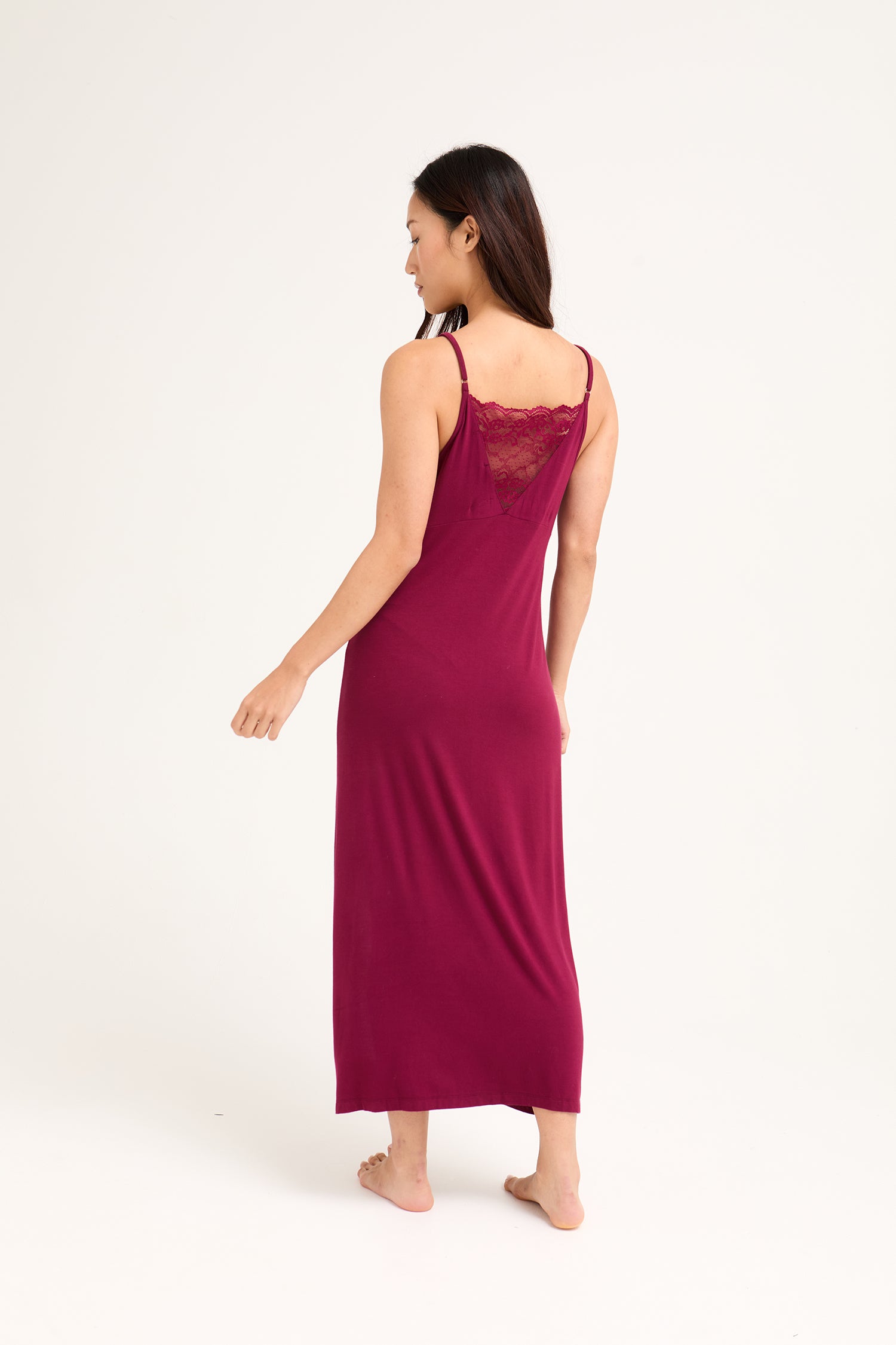 Bamboo Lace Midaxi Chemise in Bordeaux - Nightgowns