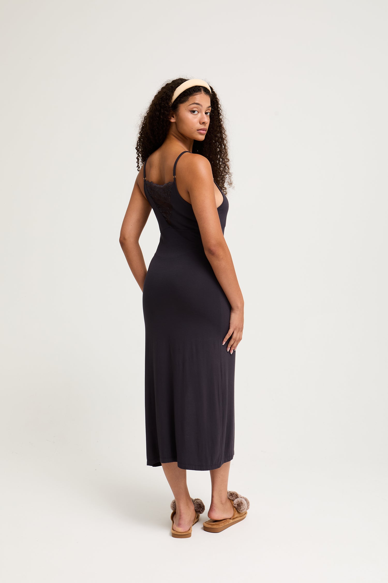 Bamboo Lace Midaxi Chemise in Raven - Wholesale - Nightgowns