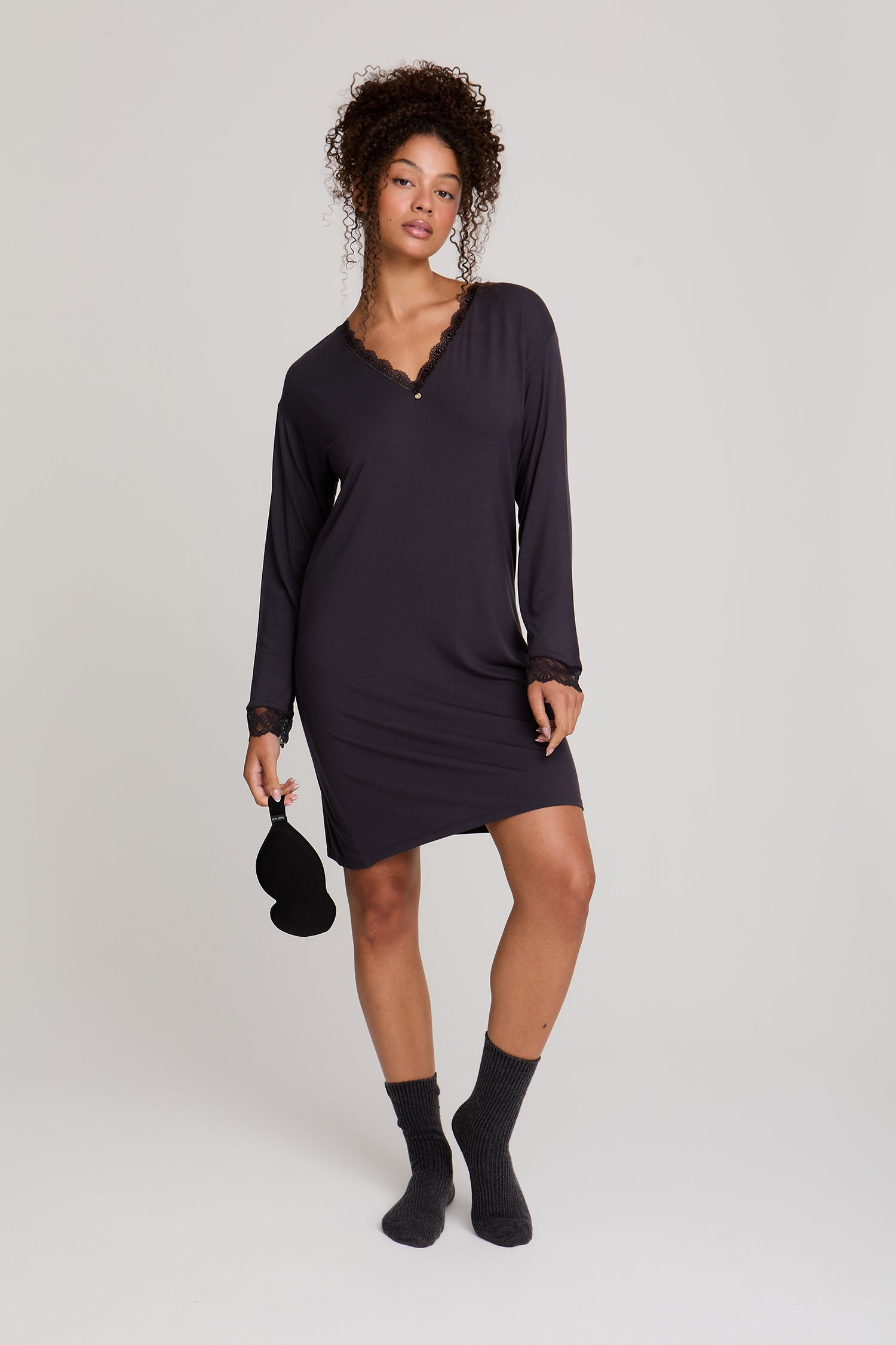 Bamboo Lace Nightdress in Raven - Wholesale - Nightgowns