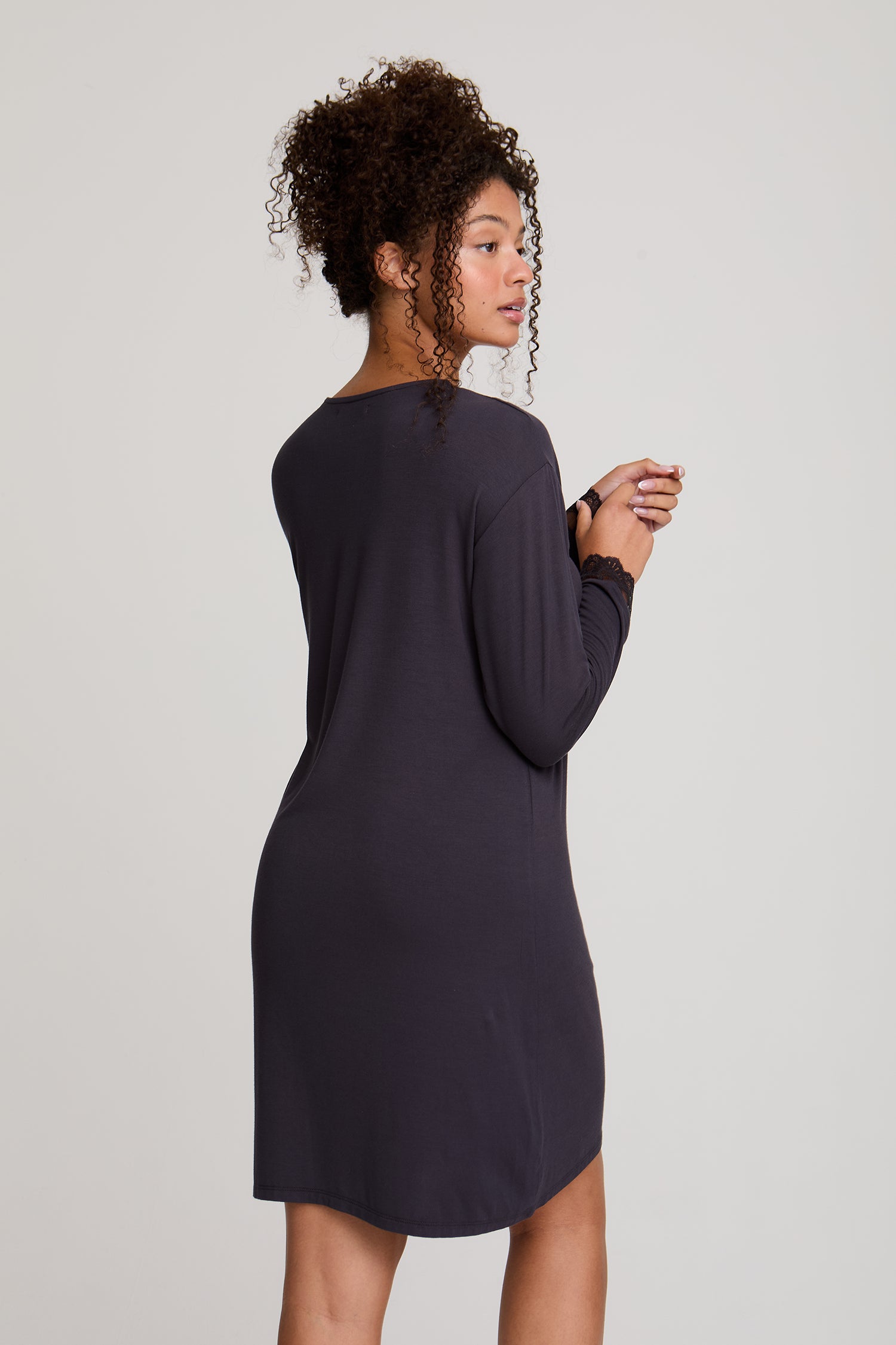 Bamboo Lace Nightdress in Raven