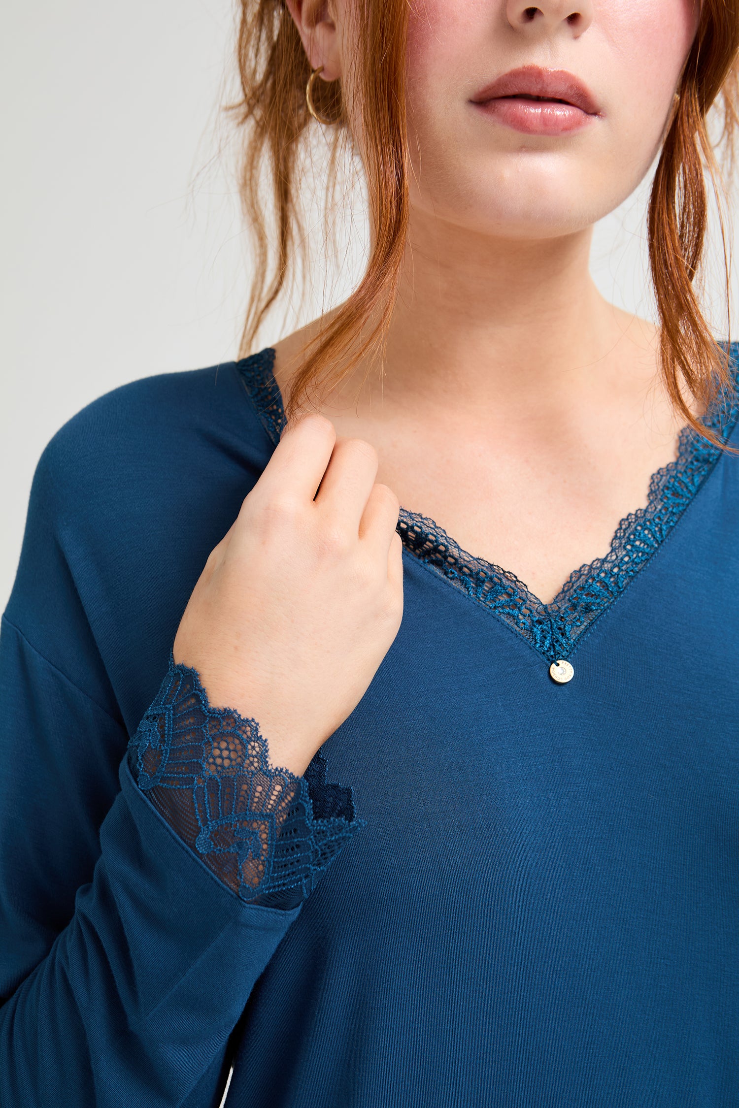 Bamboo Lace Nightdress in Teal - Wholesale - Nightgowns