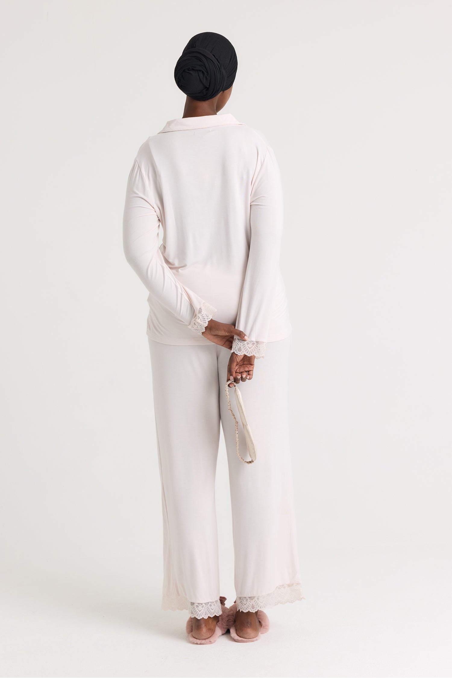 Bamboo Lace Long Pyjama Set in Powder Puff - Wholesale - Pajamas