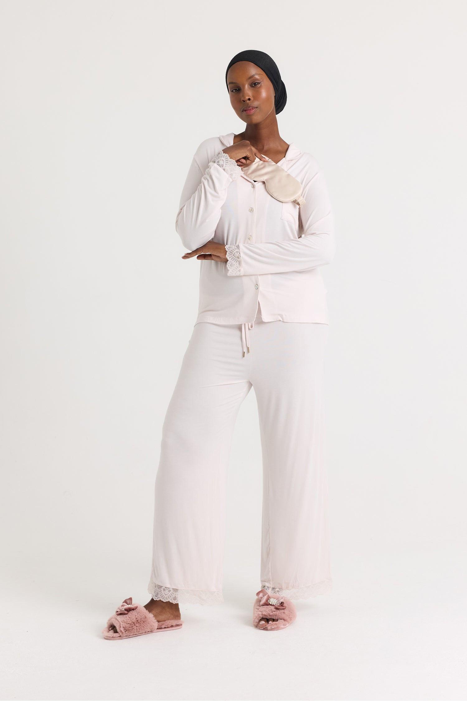 Bamboo Lace Long Pyjama Set in Powder Puff - Wholesale - Pajamas