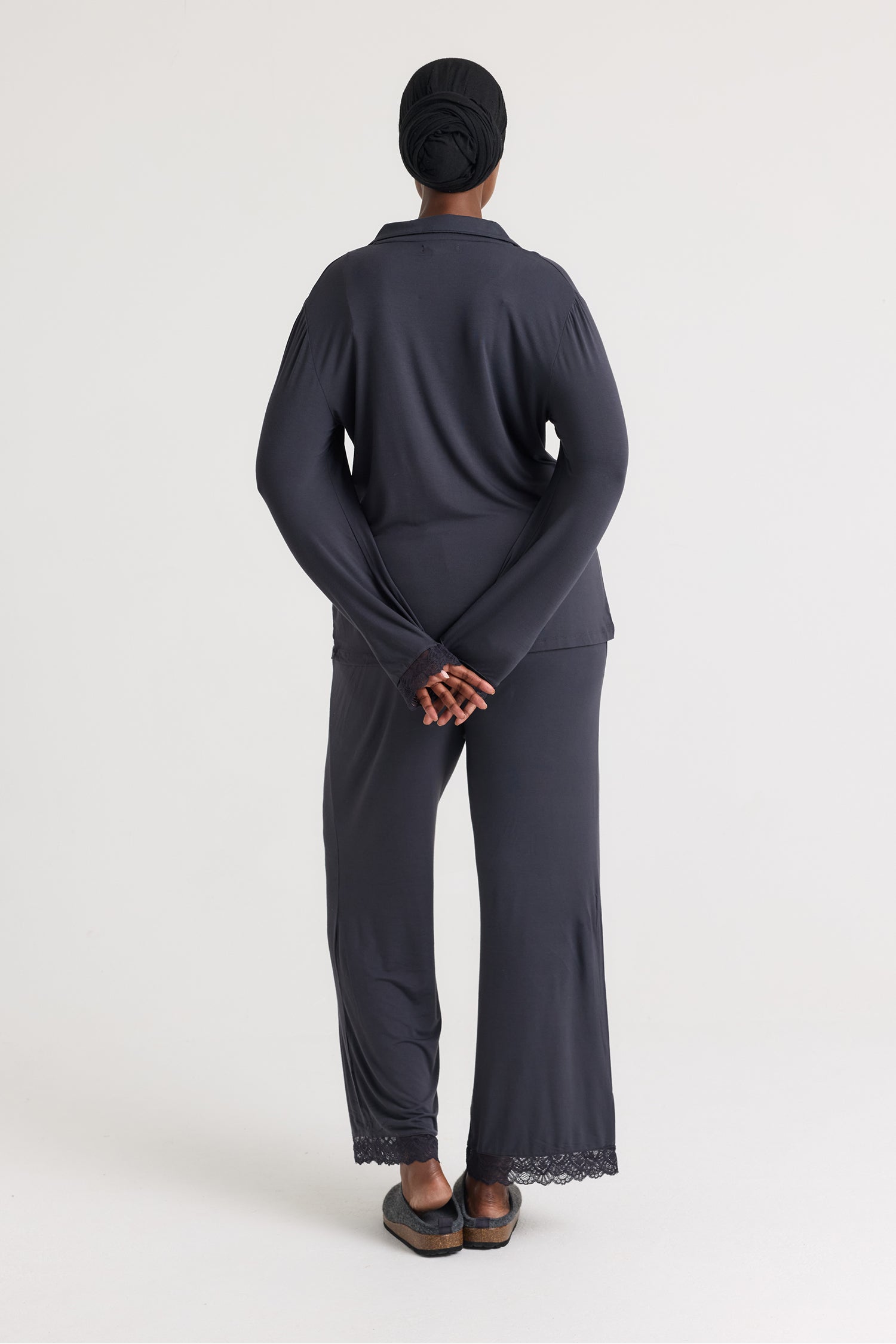 Bamboo Lace Long Pyjama Set in Raven - Wholesale - Pajamas