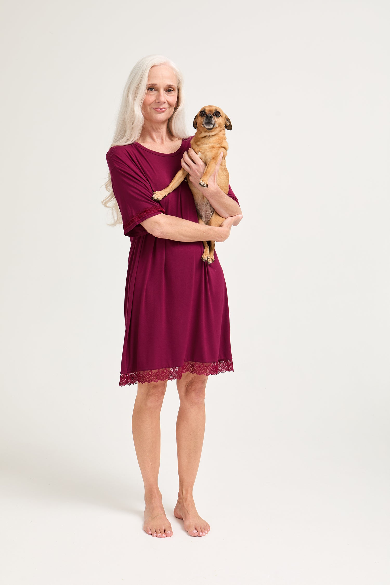 Bamboo Lace Tee Dress in Bordeaux