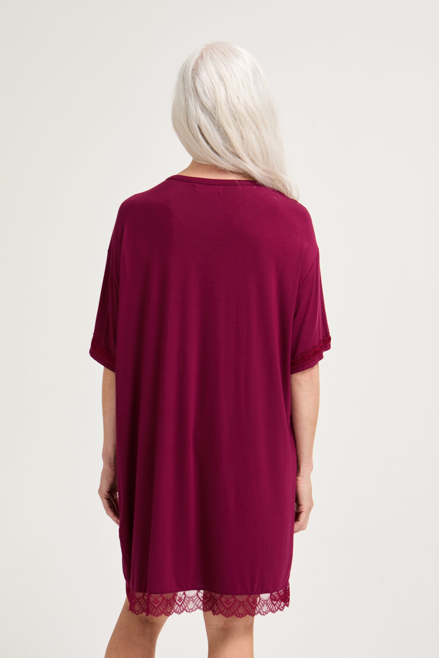 Bamboo Lace Tee Dress in Bordeaux - Nightgowns