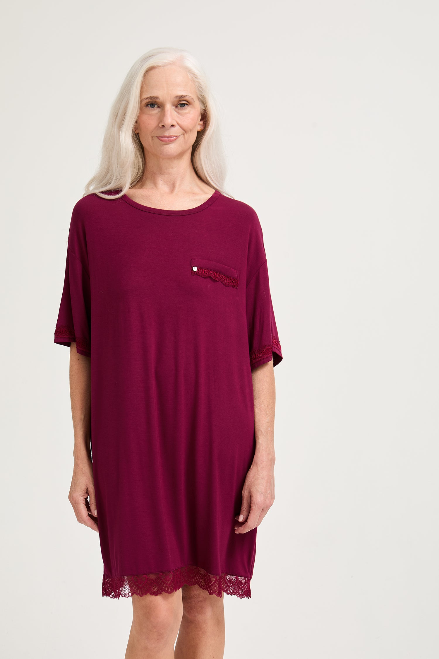 Bamboo Lace Tee Dress in Bordeaux - Nightgowns