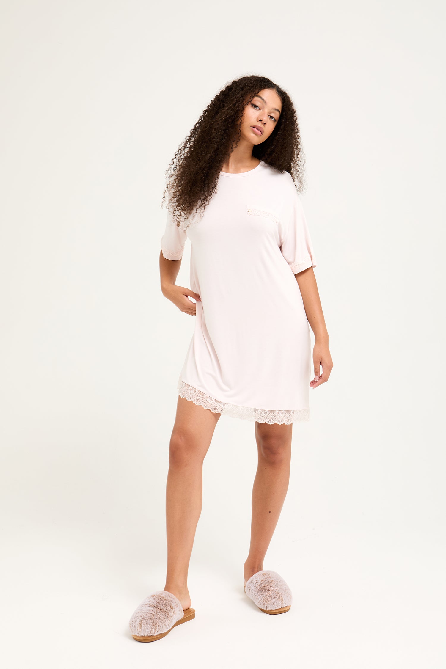 Bamboo Lace Tee Dress in Powder Puff