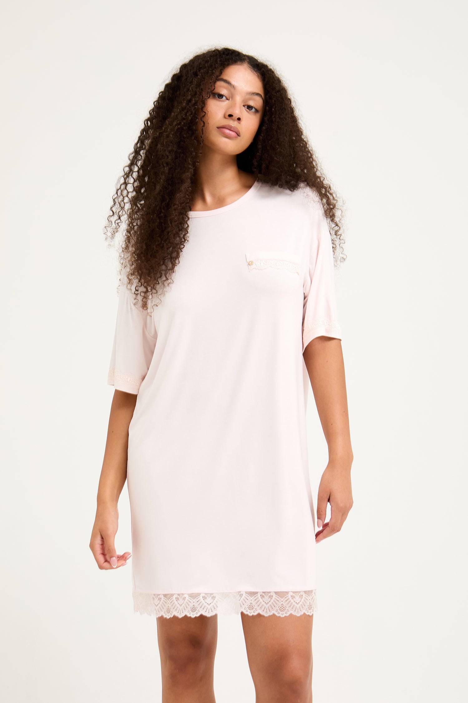 Bamboo Lace Tee Dress in Powder Puff - Nightgowns