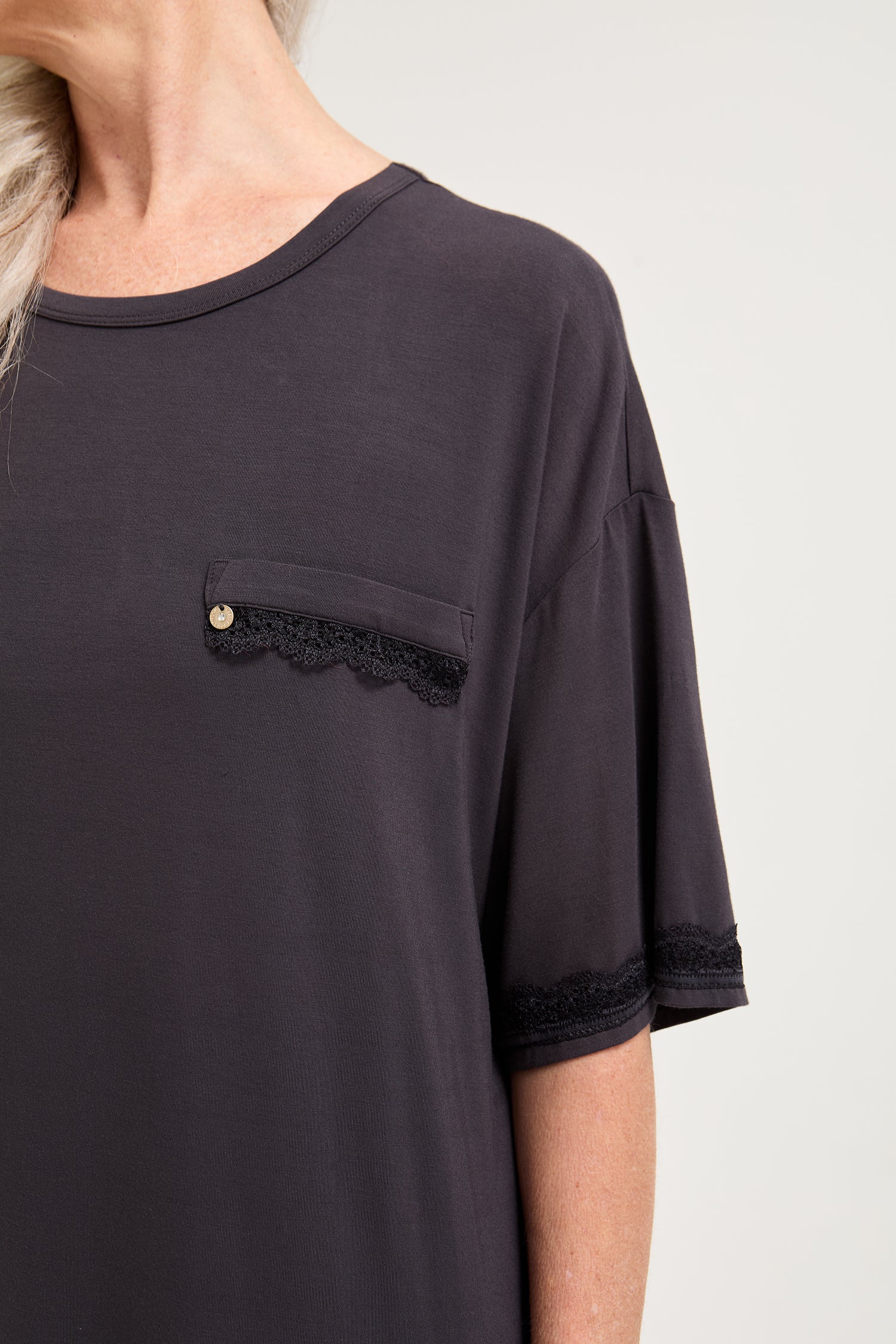 Bamboo Lace Tee Dress in Raven - Nightgowns
