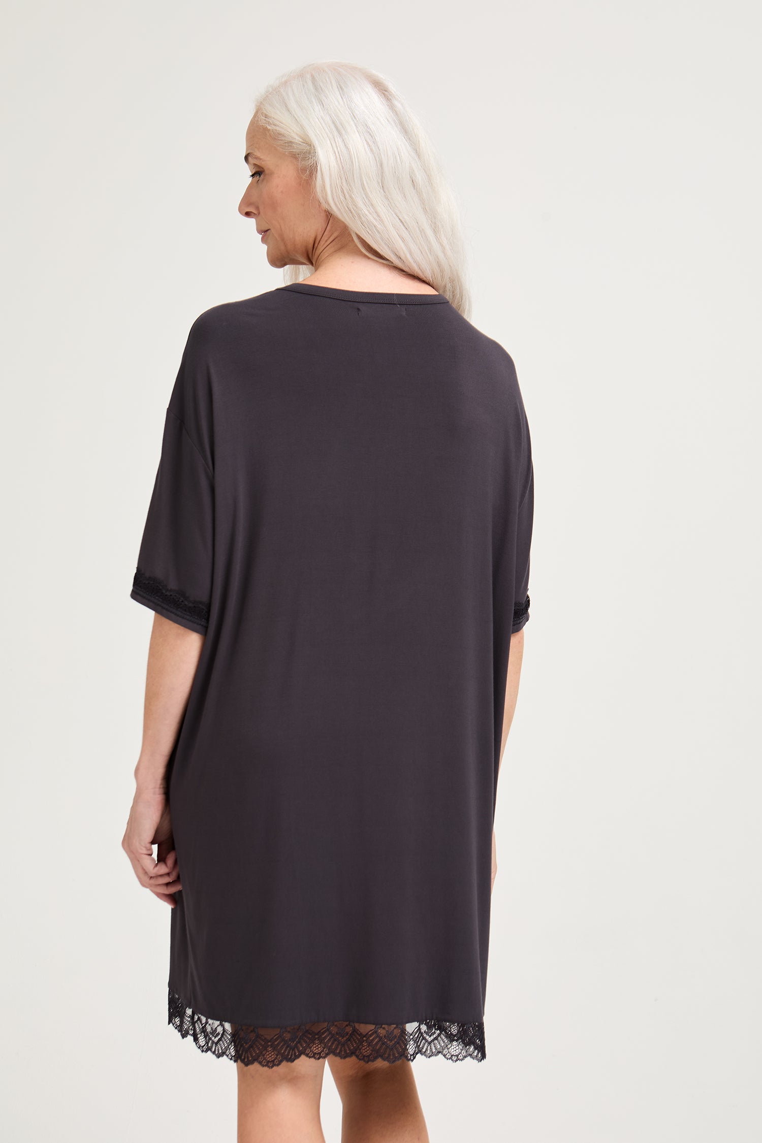 Bamboo Lace Tee Dress in Raven - Nightgowns