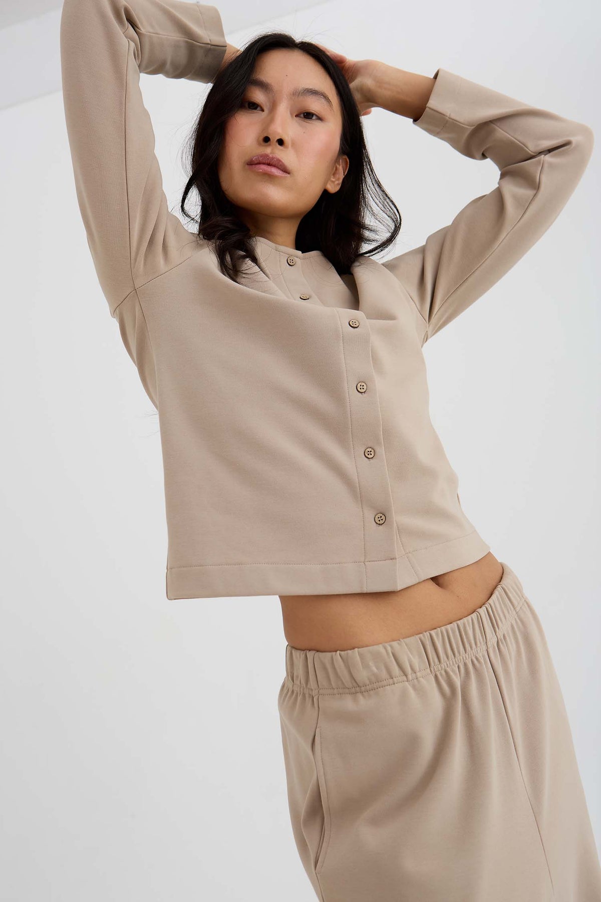 Bamboo Fleece Barrel Joggers In Silver Mink