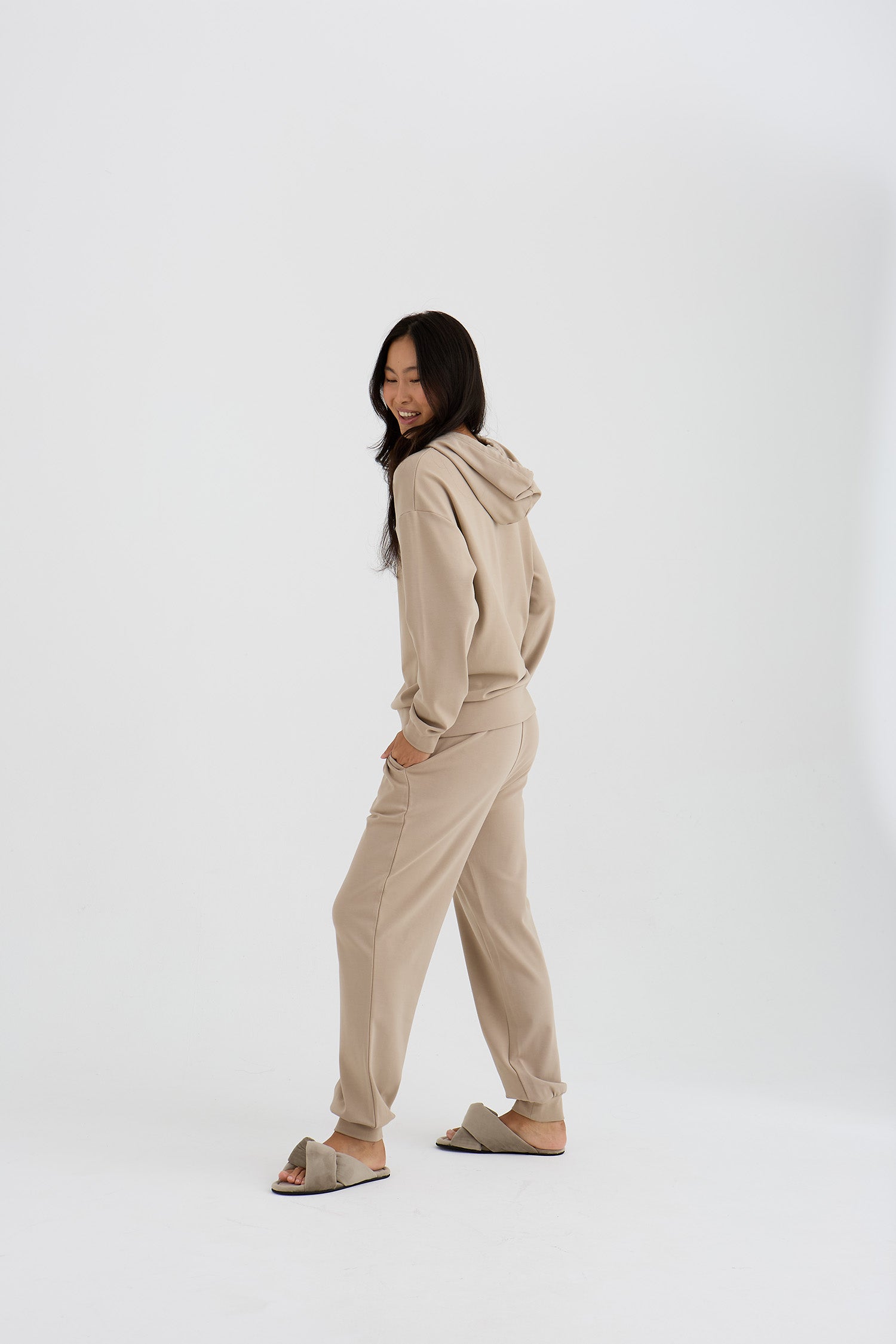 Bamboo Fleece Hooded Top In Silver Mink