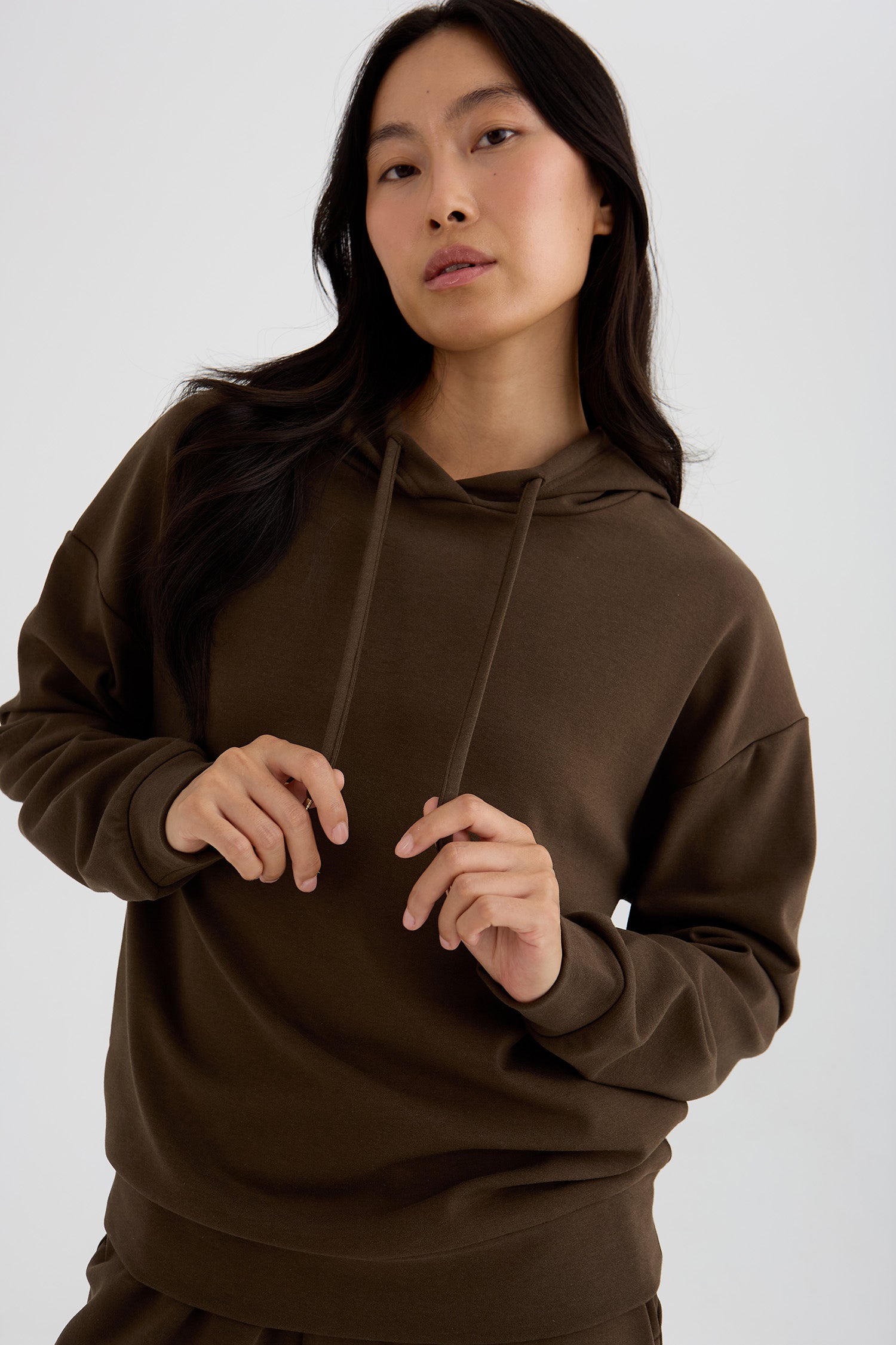 Bamboo Fleece Hooded Top In Slate