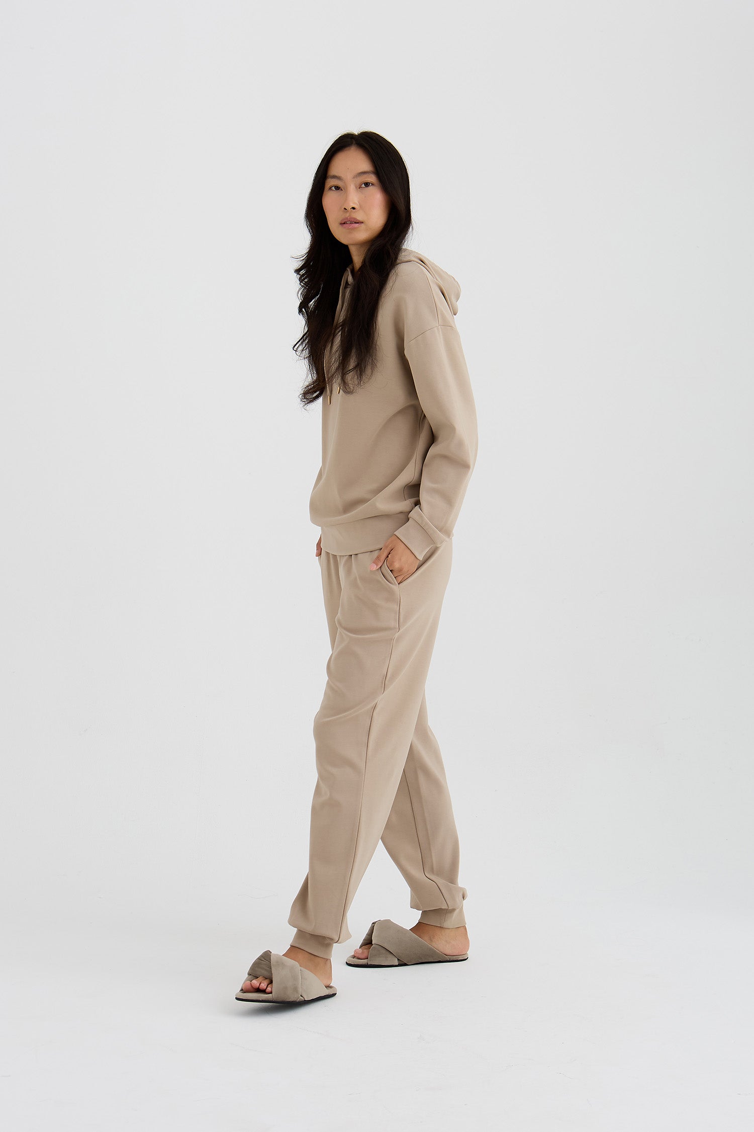 Bamboo Fleece Joggers In Silver Mink