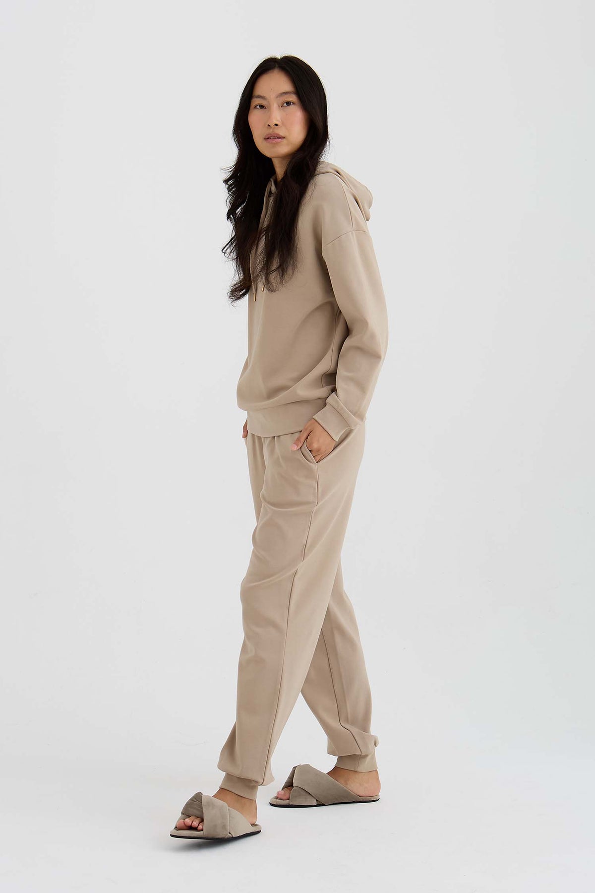 Bamboo Fleece Joggers In Silver Mink
