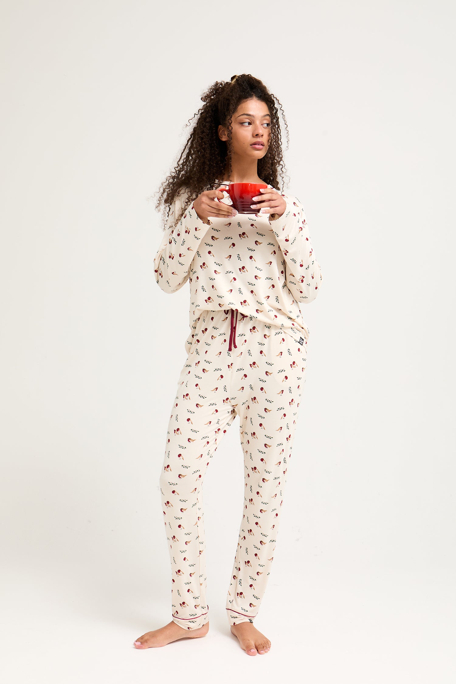 Bamboo Festive Pyjama Set in Robin Print