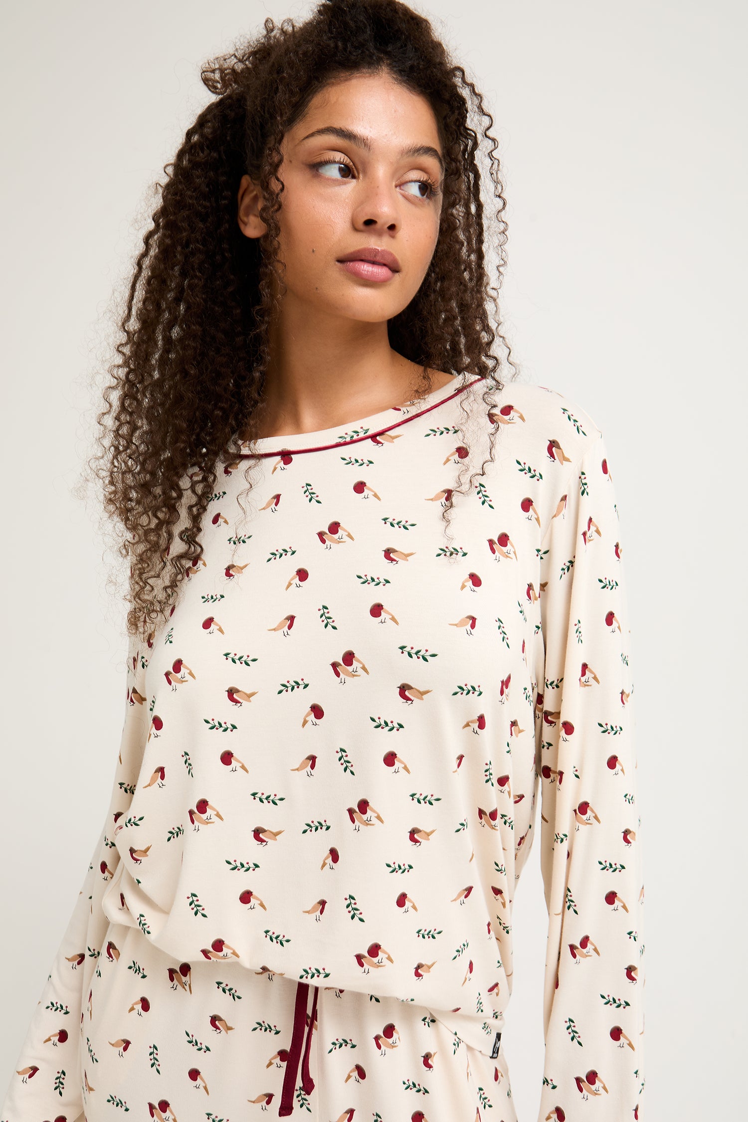 Bamboo Festive Pyjama Set in Robin Print