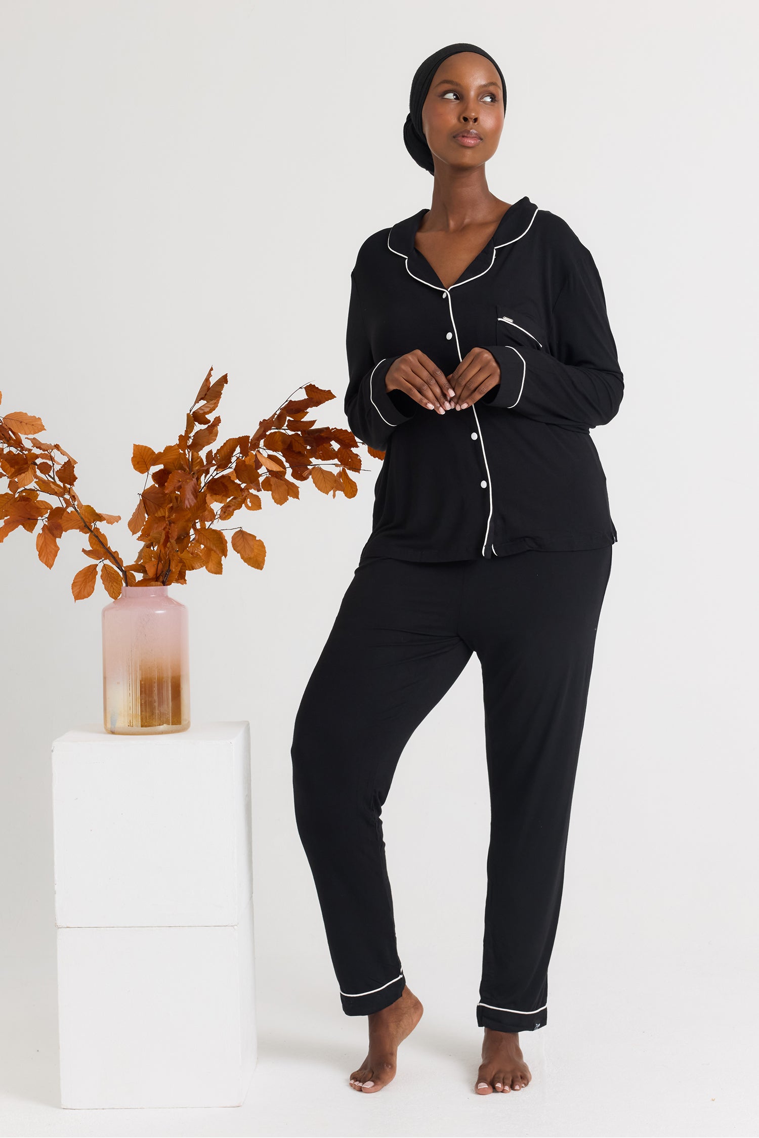 Bamboo Long Pyjama Set in Black