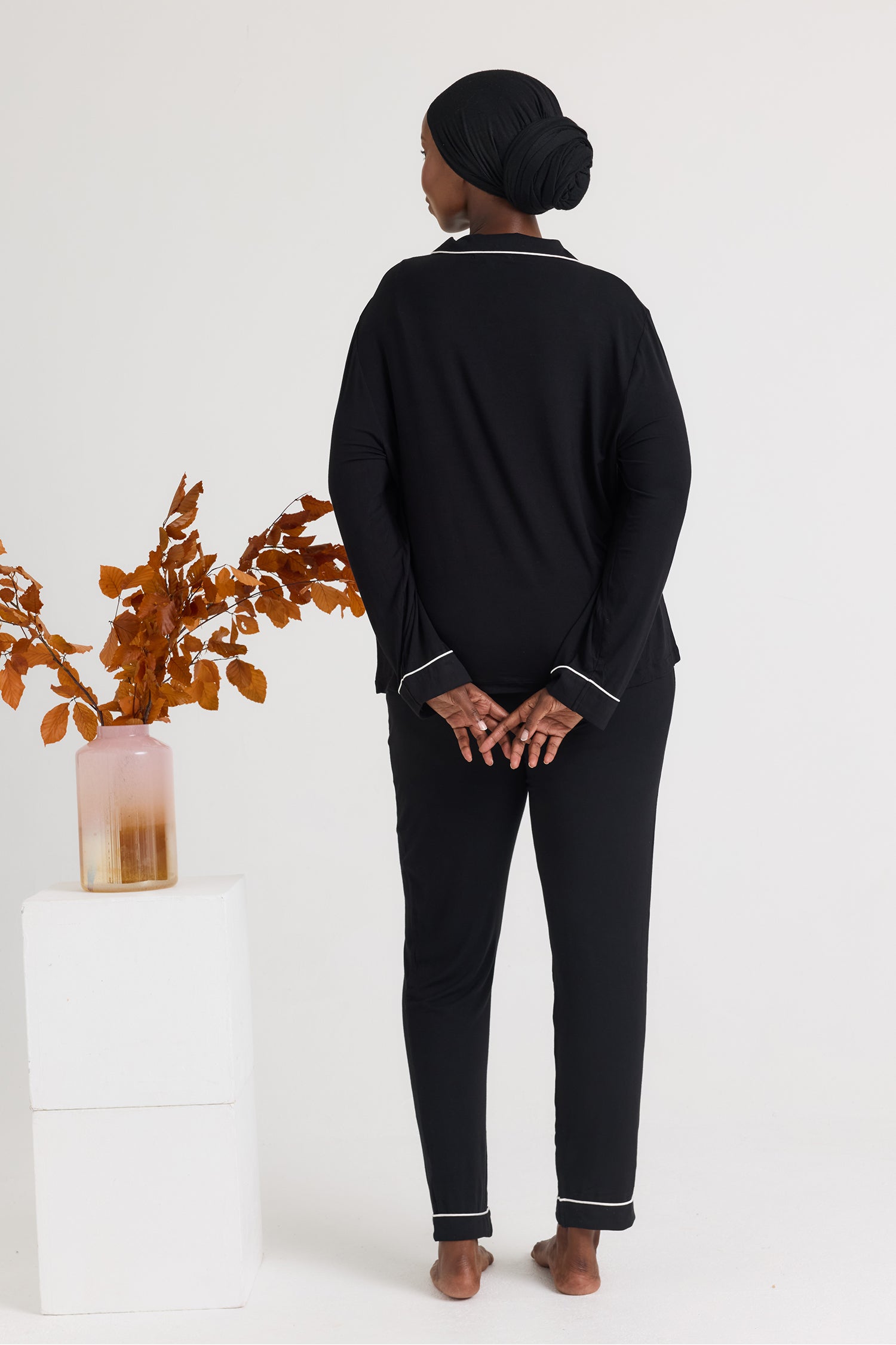 Bamboo Long Pyjama Set in Black - Wholesale - Pajamas