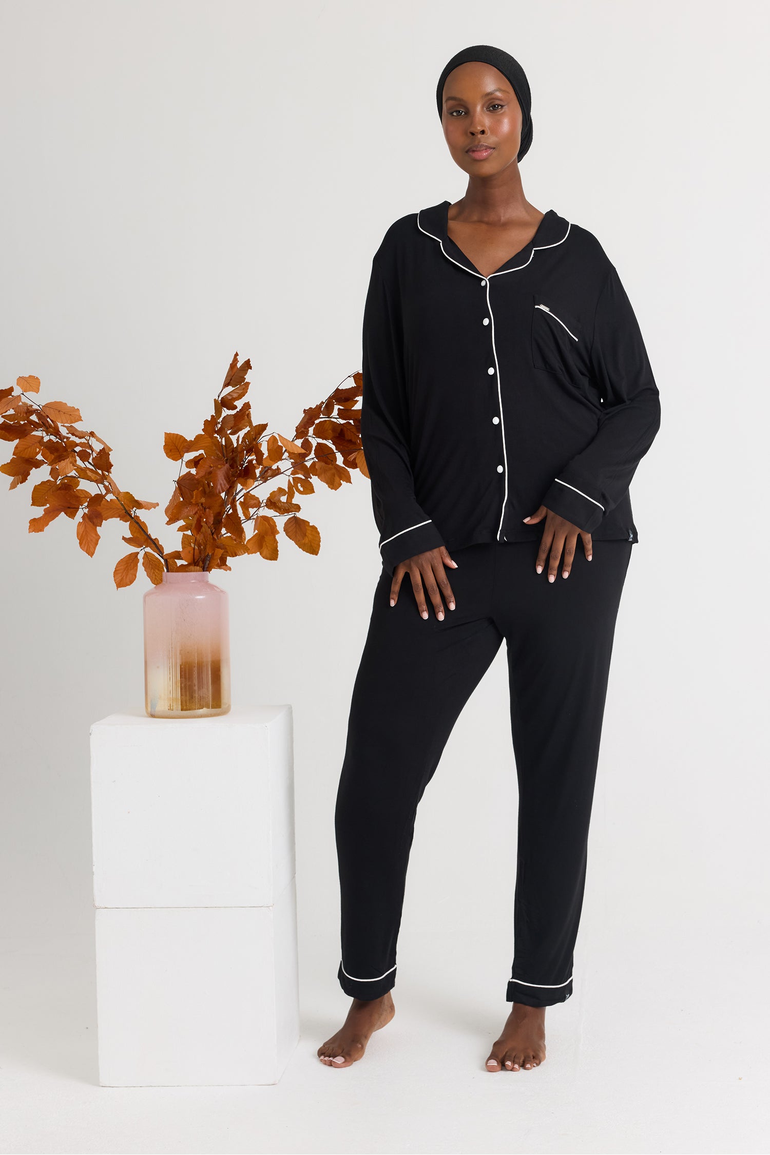 Bamboo Long Pyjama Set in Black - Wholesale - Pajamas