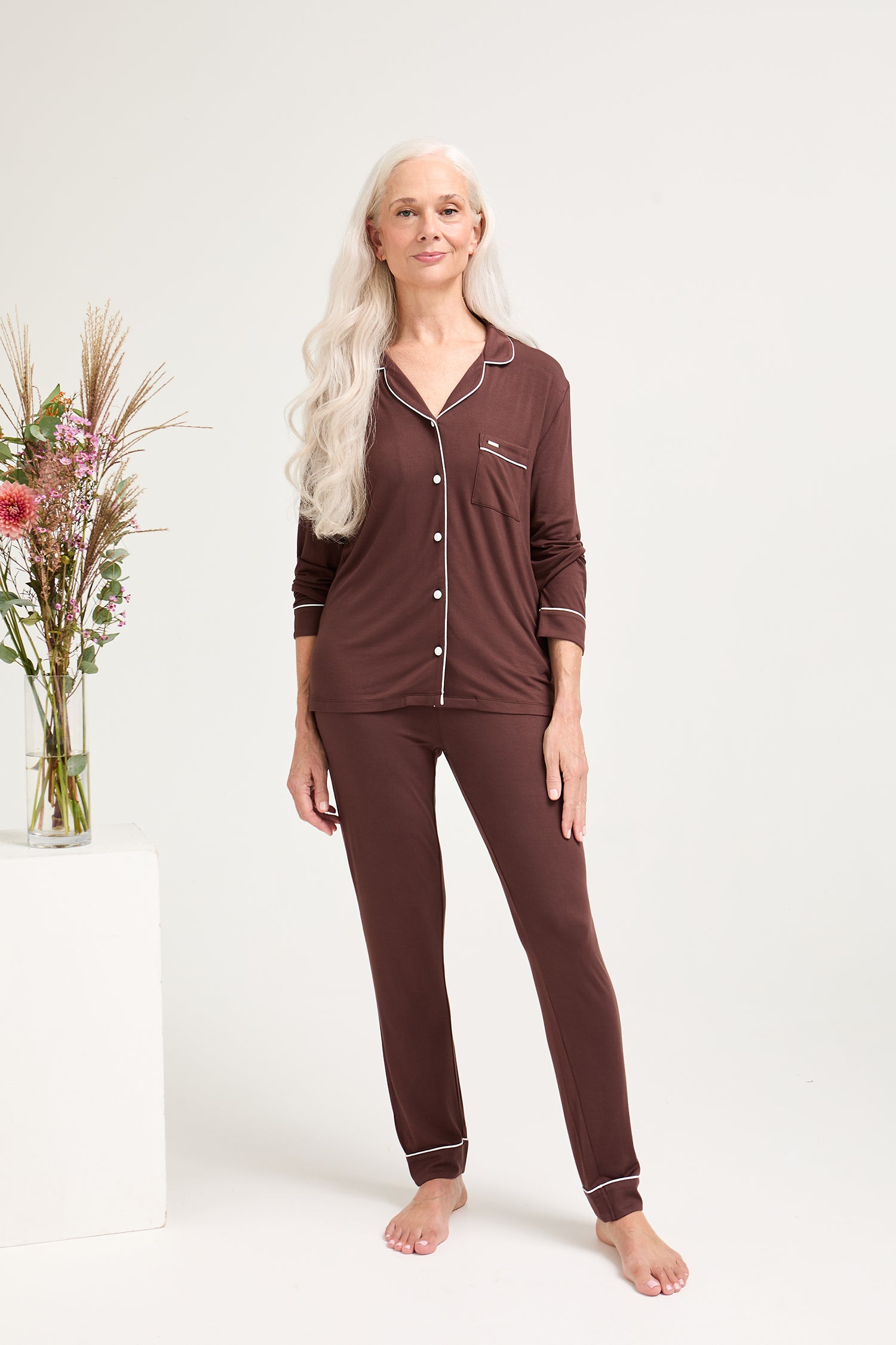 Bamboo Long Pyjama Set in Chocolate - Wholesale - Pajamas