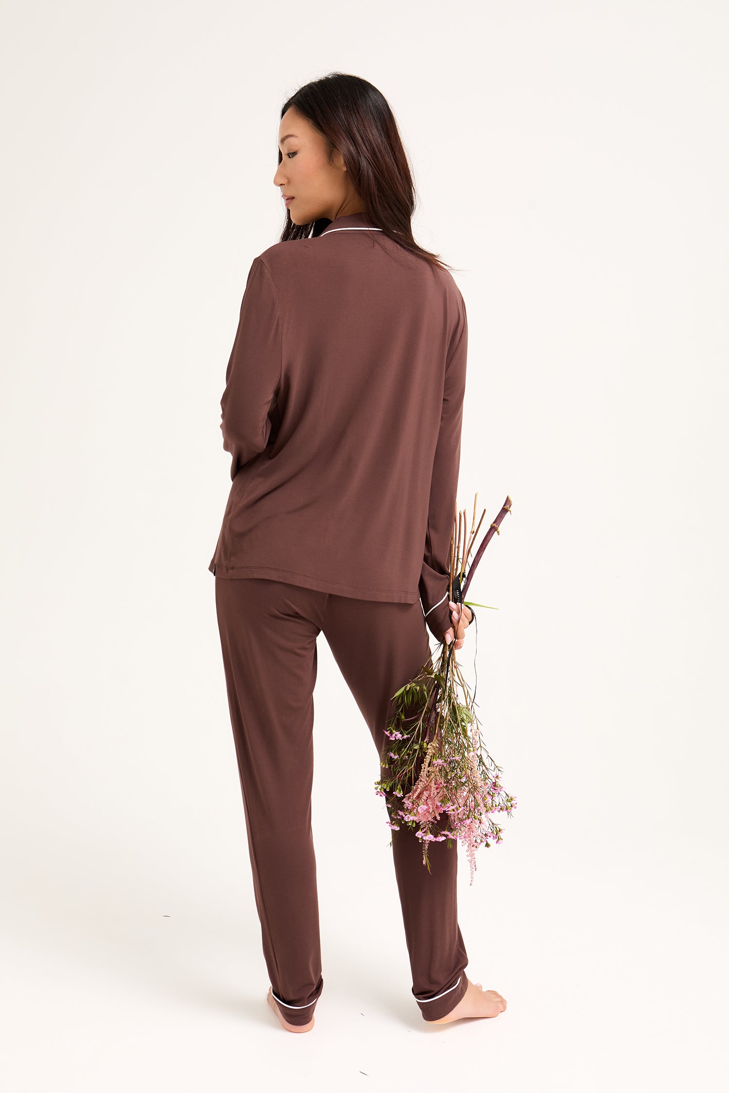 Bamboo Long Pyjama Set in Chocolate - Wholesale - Pajamas