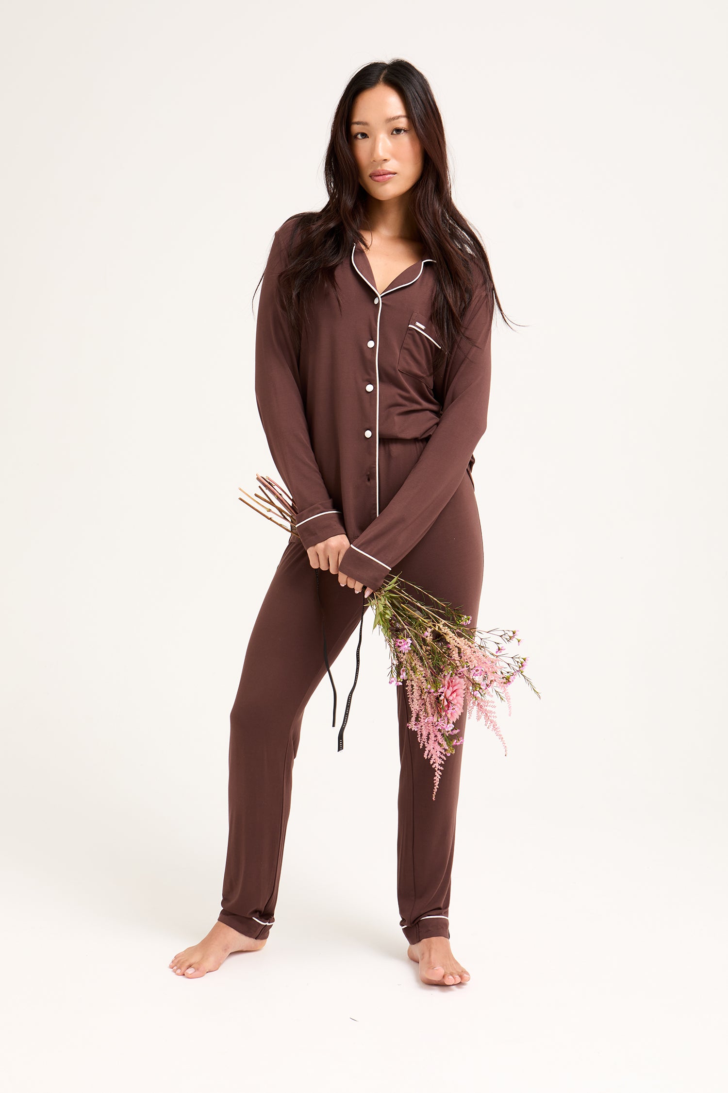 Bamboo Long Pyjama Set in Chocolate - Wholesale - Pajamas