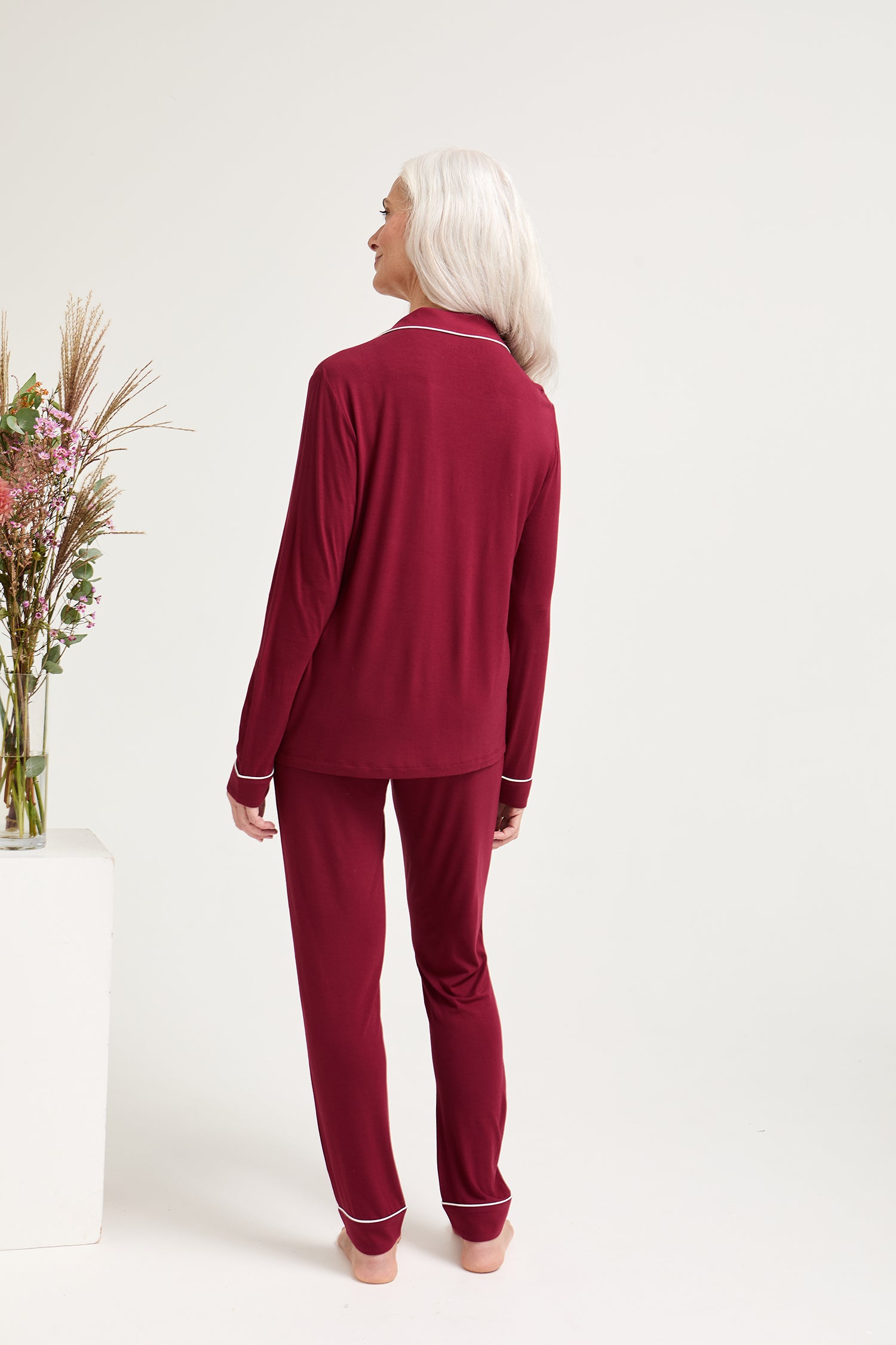 Bamboo Long Pyjama Set in Claret - Wholesale - Pajamas