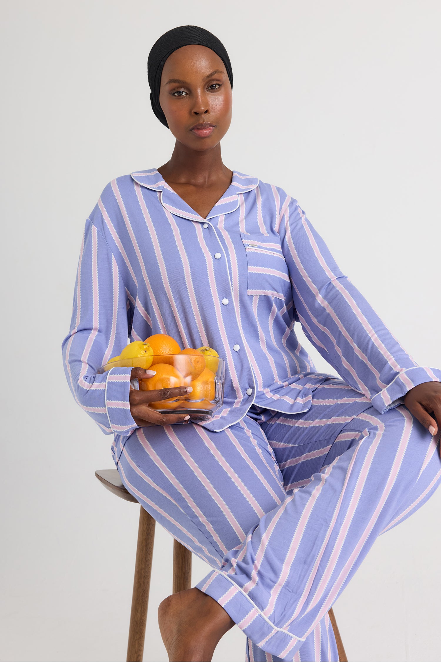 Bamboo Long Pyjama Set in Heather Stripe - Wholesale - Pajamas