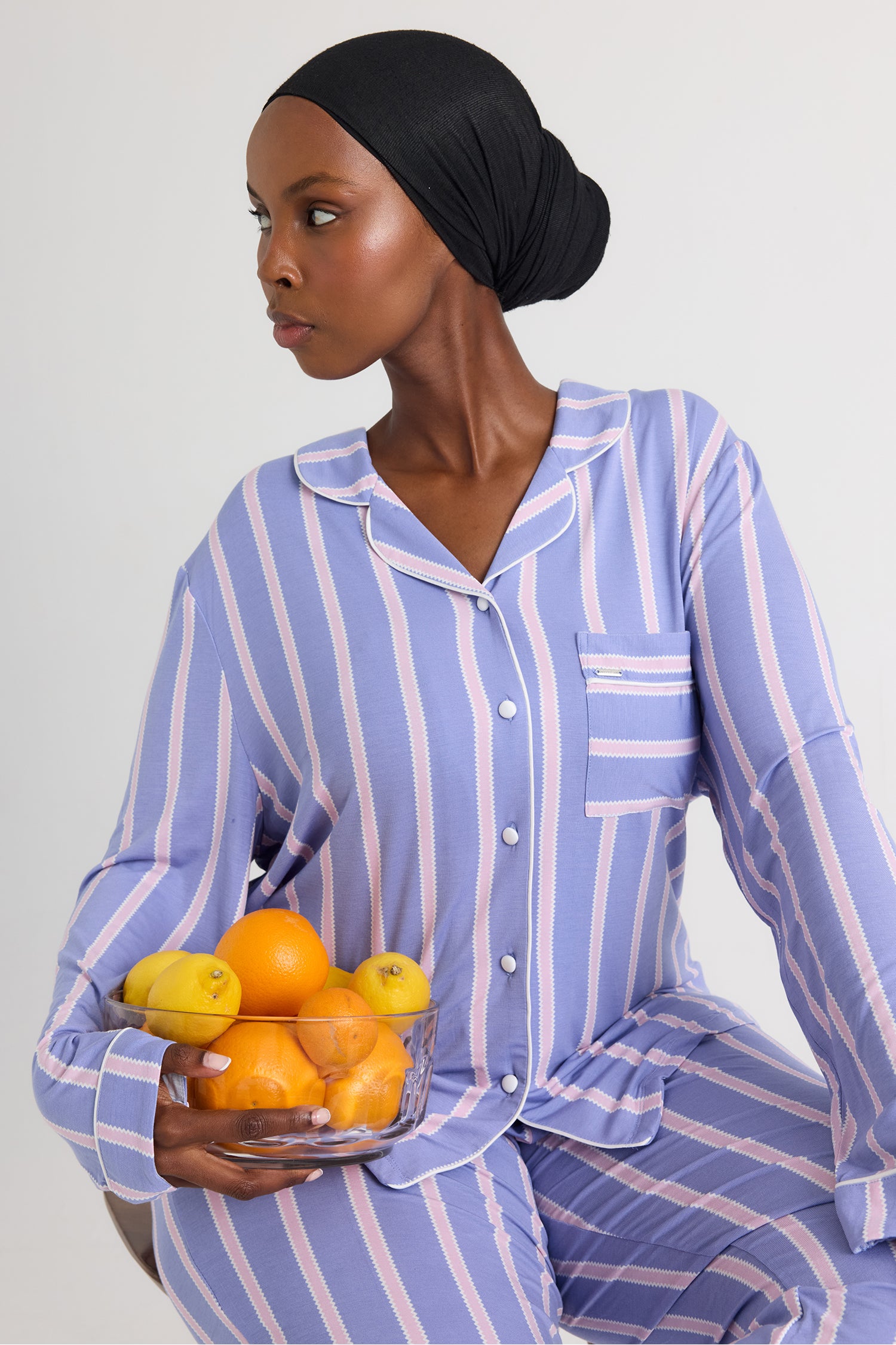 Bamboo Long Pyjama Set in Heather Stripe - Wholesale - Pajamas