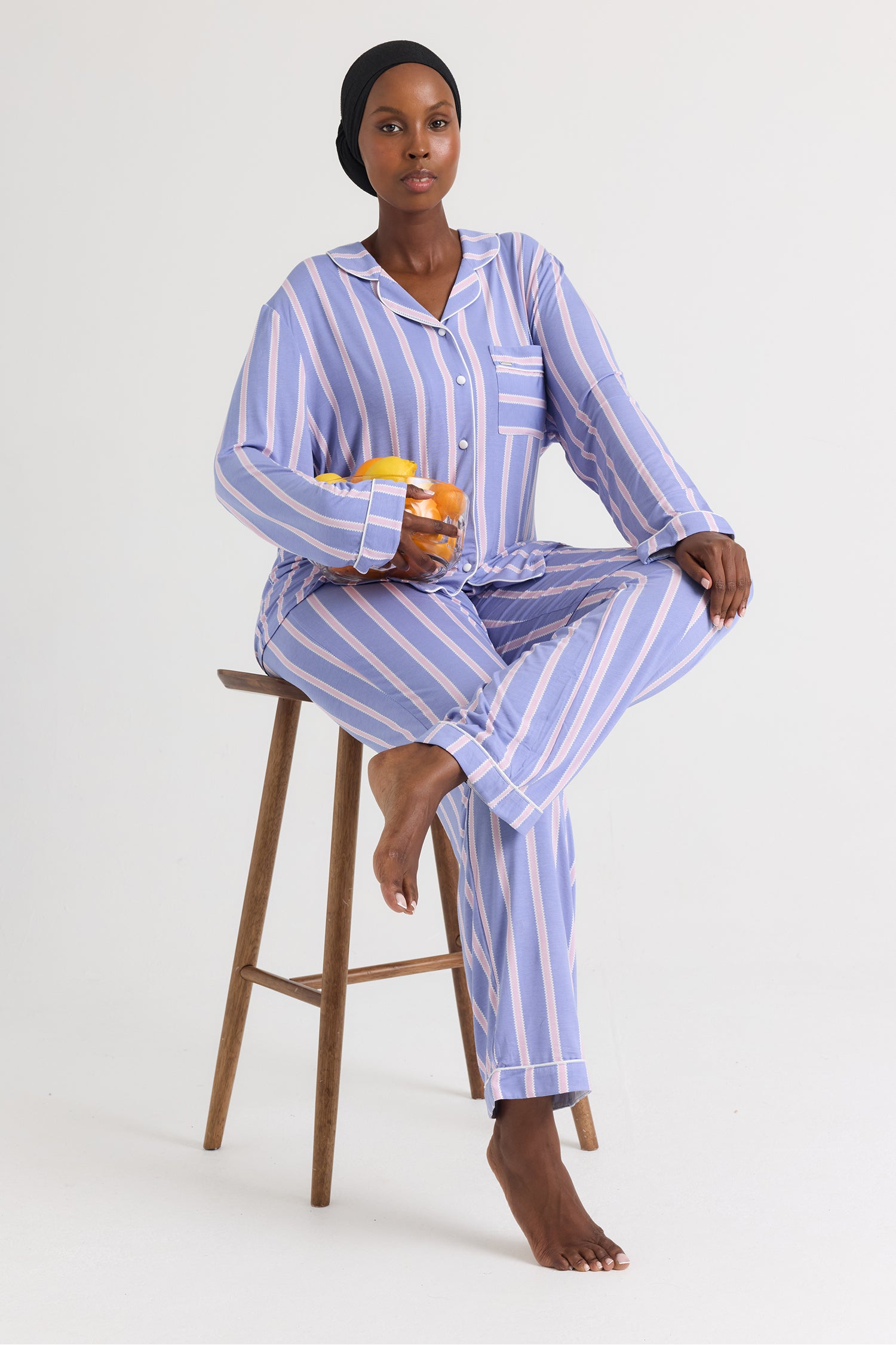 Bamboo Long Pyjama Set in Heather Stripe - Wholesale - Pajamas