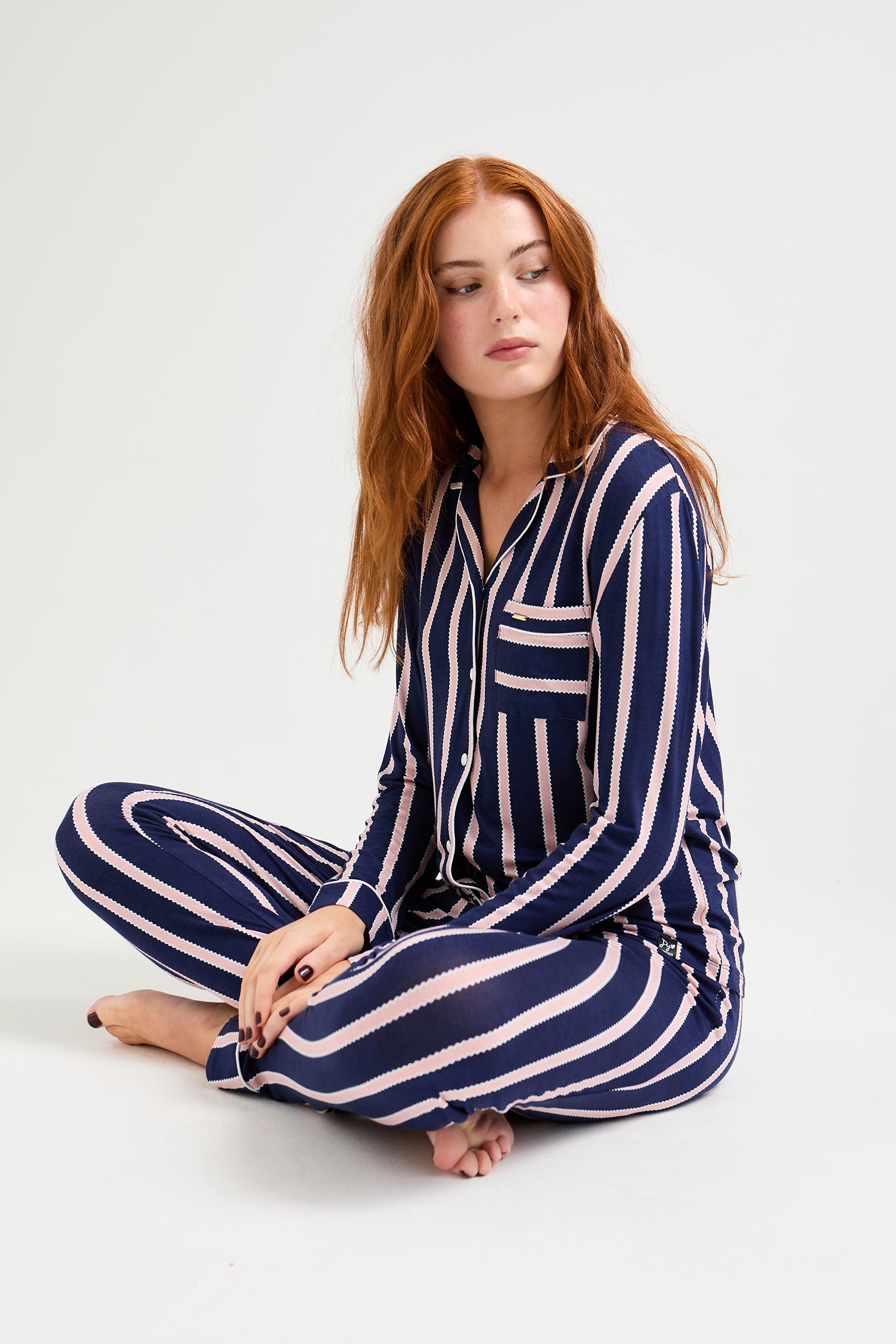 Bamboo Long Pyjama Set in Midnight Stripe