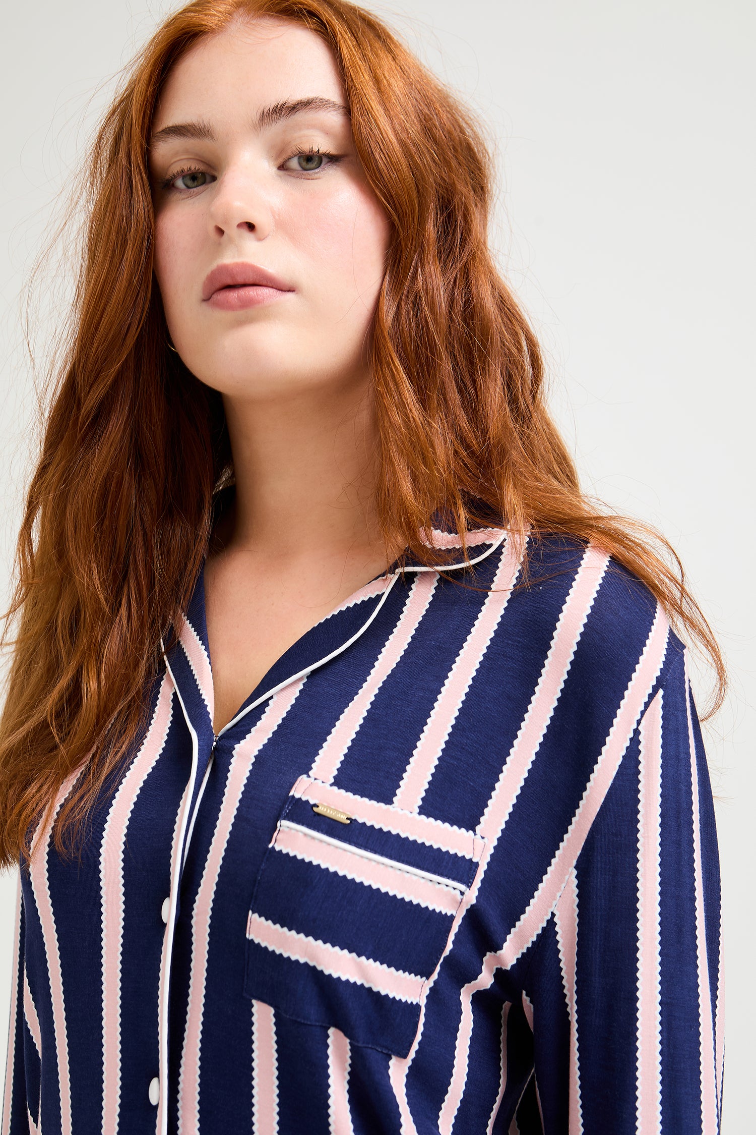 Bamboo Long Pyjama Set in Midnight Stripe