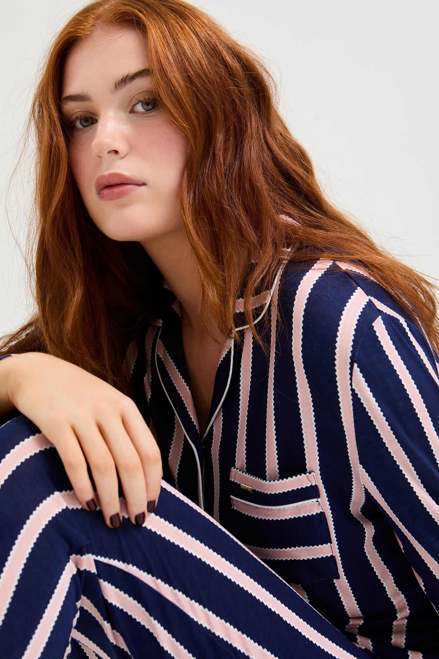 Bamboo Long Pyjama Set in Midnight Stripe