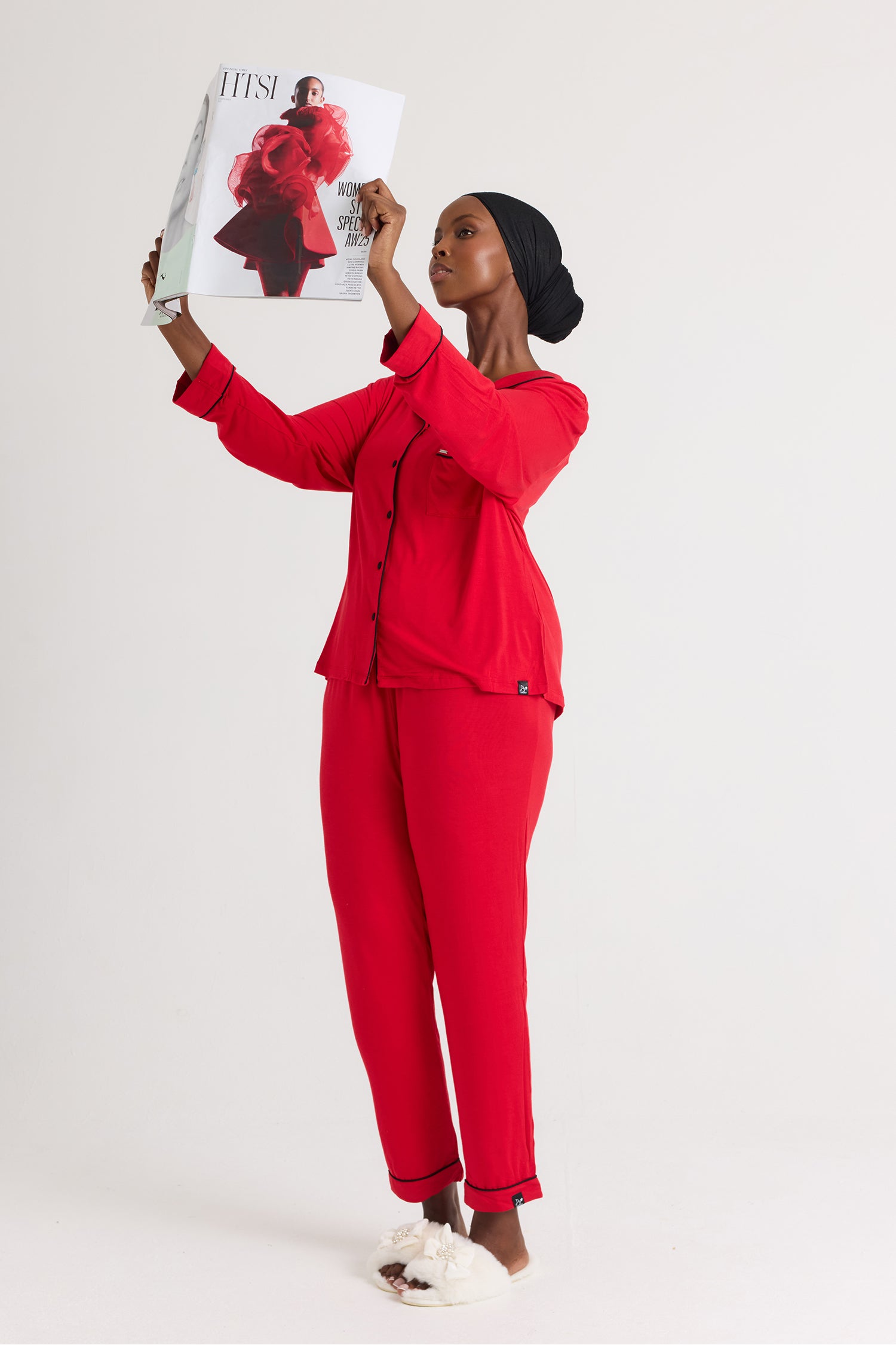 Bamboo Long Pyjama Set in Red