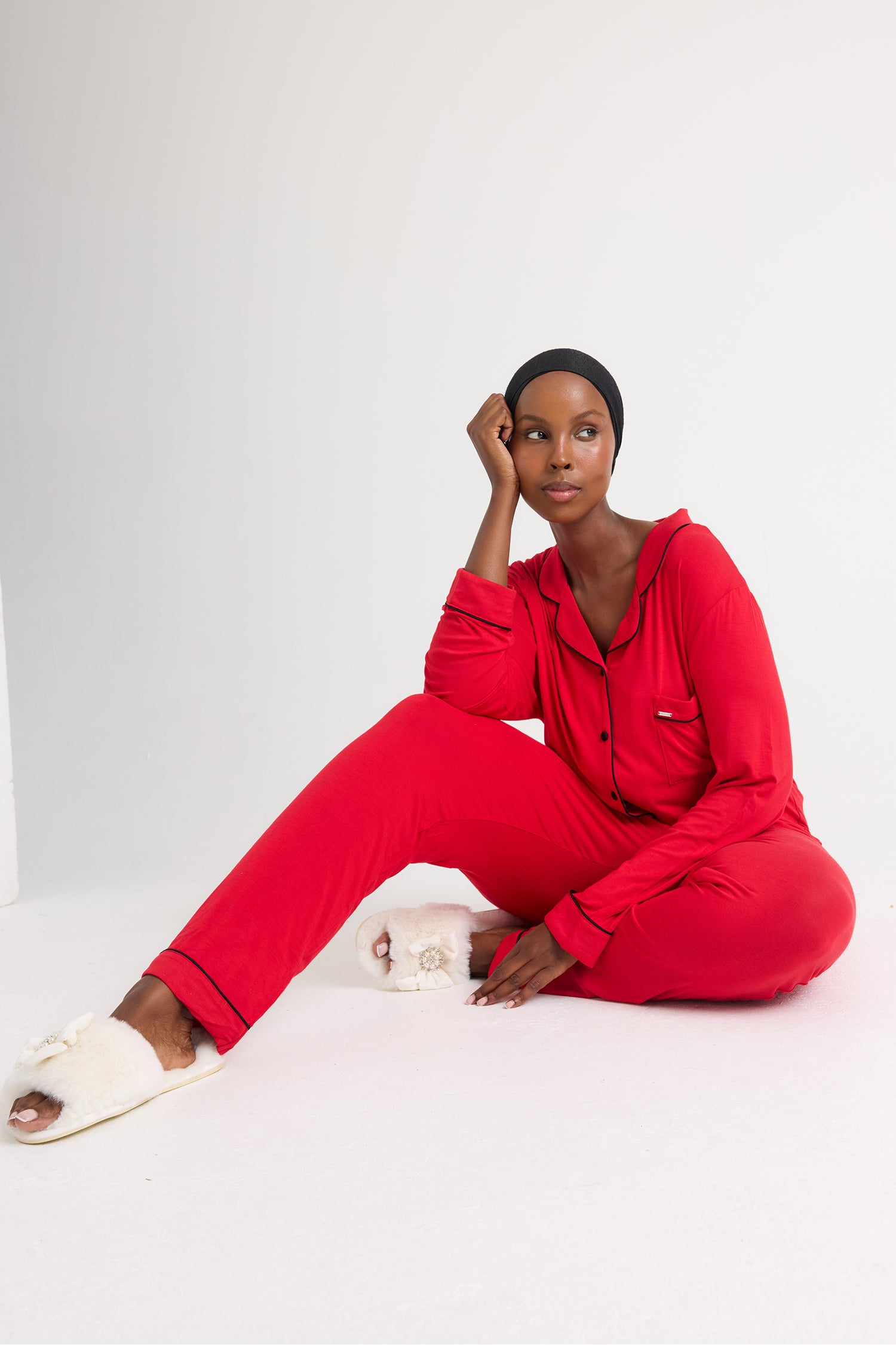 Bamboo Long Pyjama Set in Red - Wholesale - Pajamas