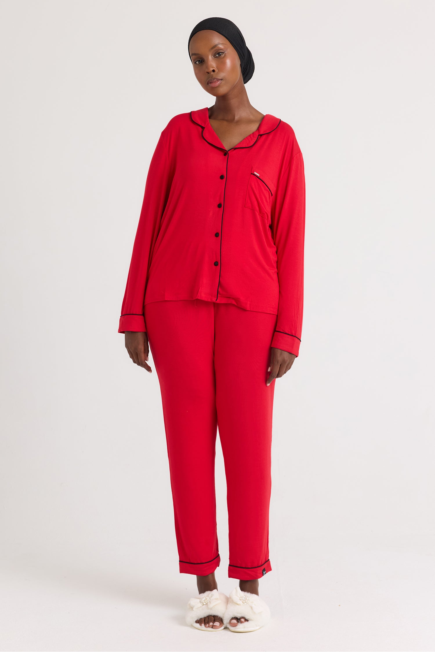 Bamboo Long Pyjama Set in Red - Wholesale - Pajamas