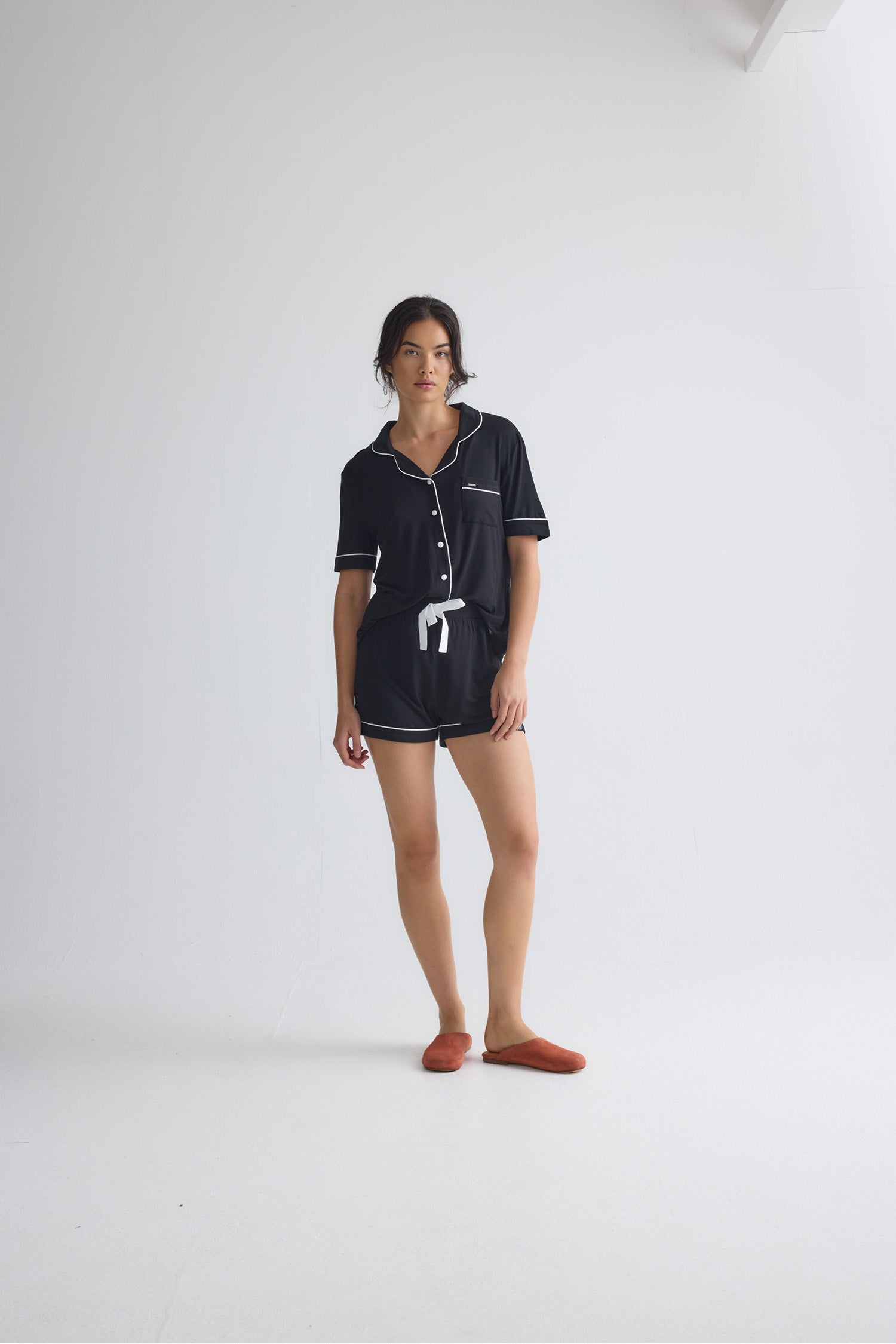 Bamboo Shirt Short Set in Black