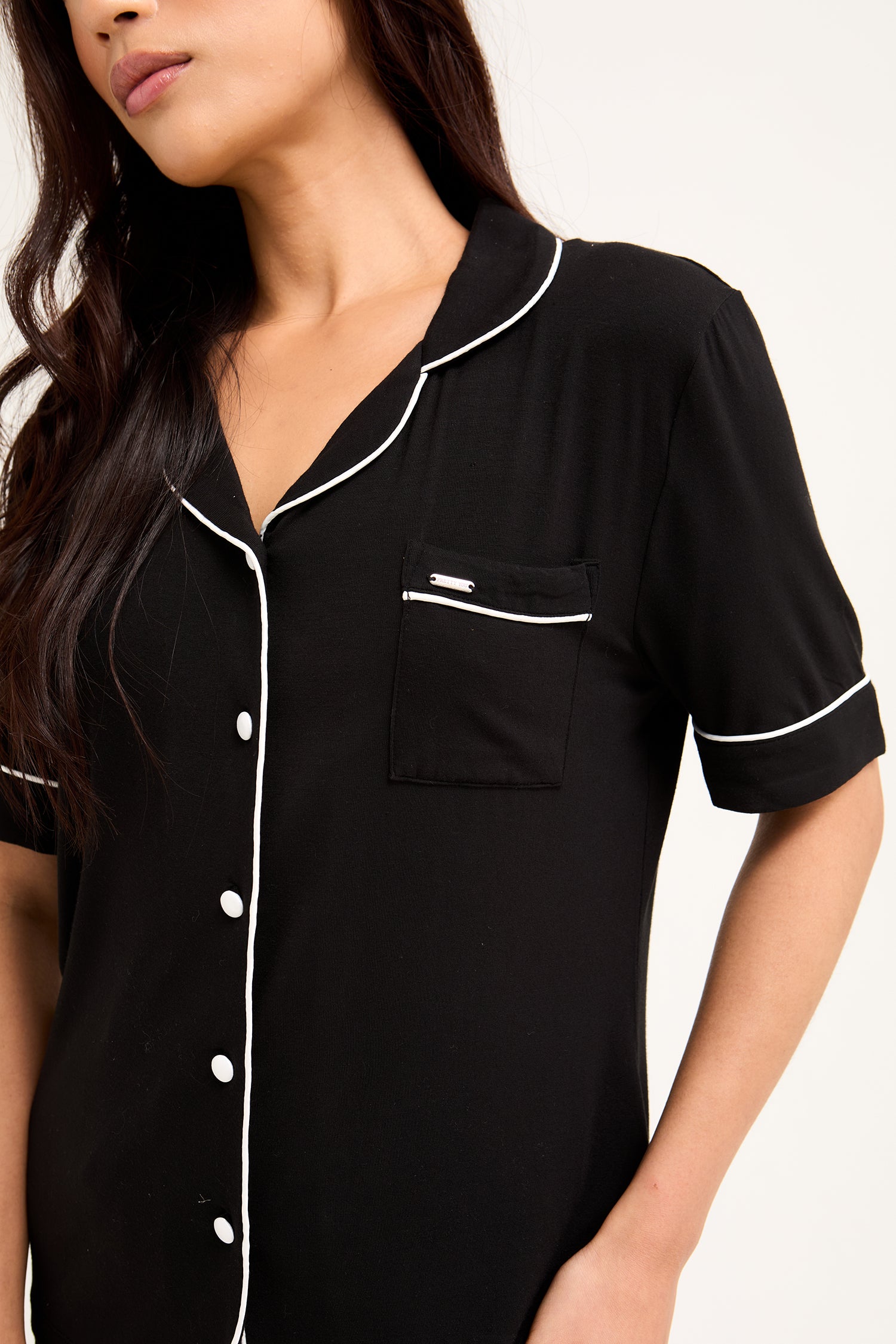 Bamboo Shirt Short Set in Black - Wholesale - Pajamas