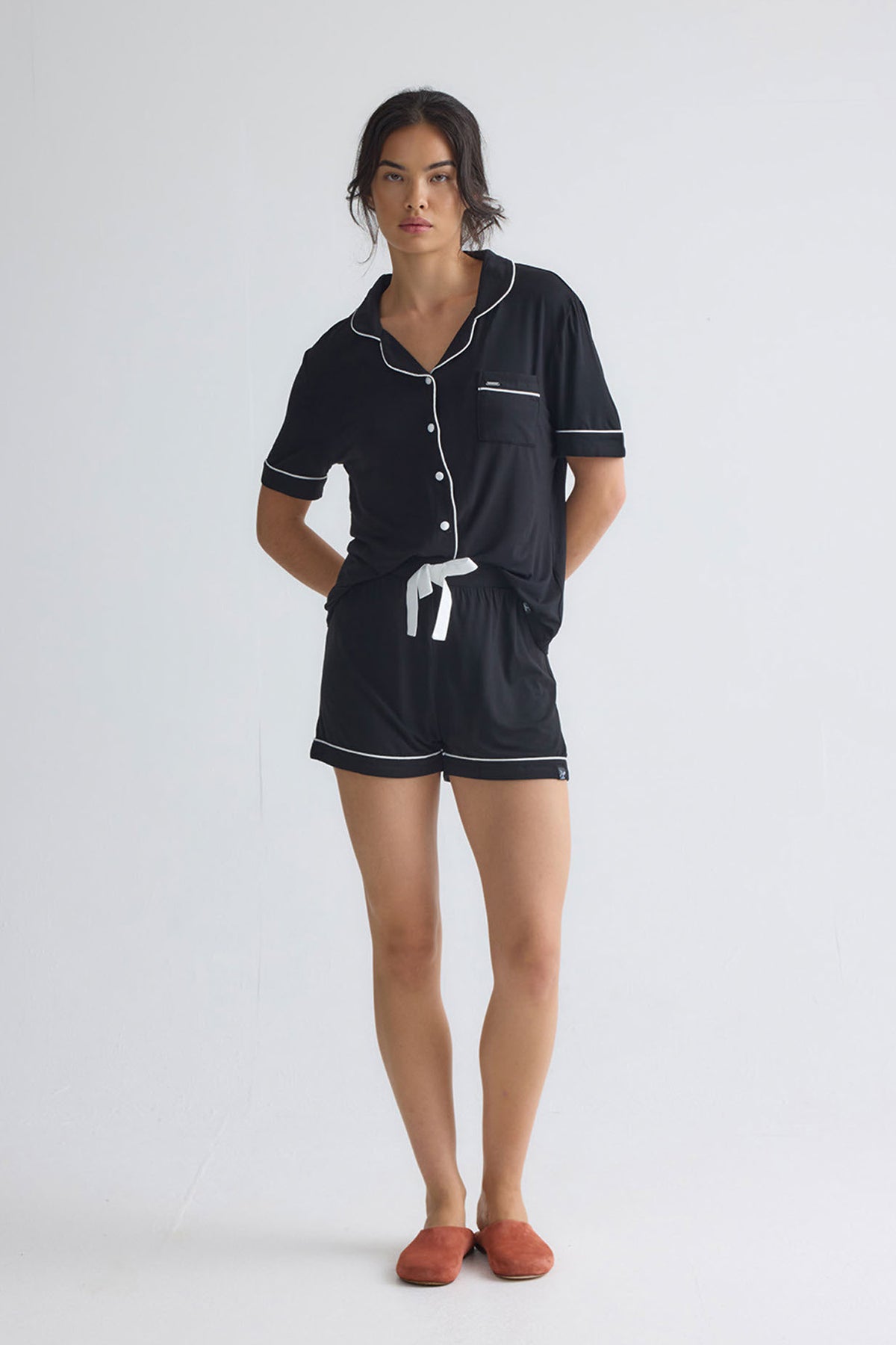 Bamboo Shirt Short Set in Black