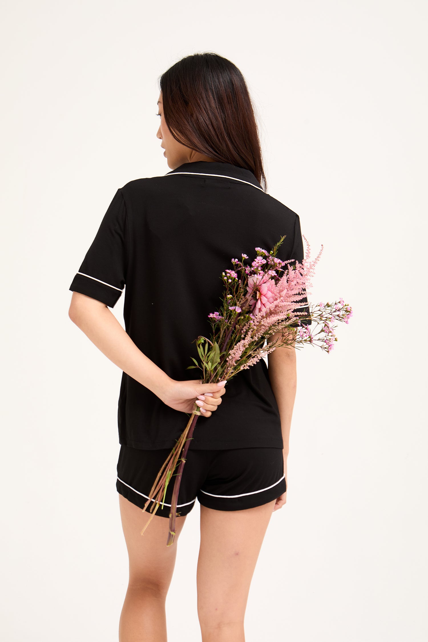 Bamboo Shirt Short Set in Black - Wholesale - Pajamas