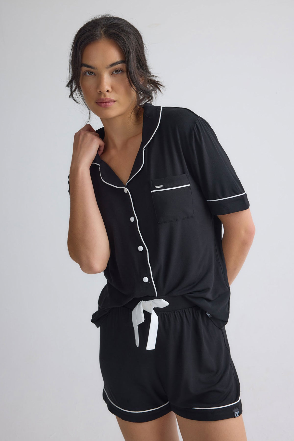 Bamboo Shirt Short Set in Black