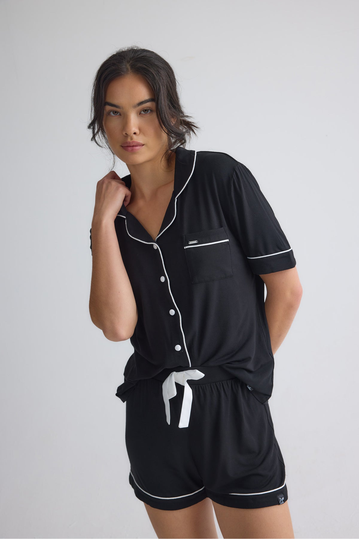 Bamboo Shirt Short Set in Black