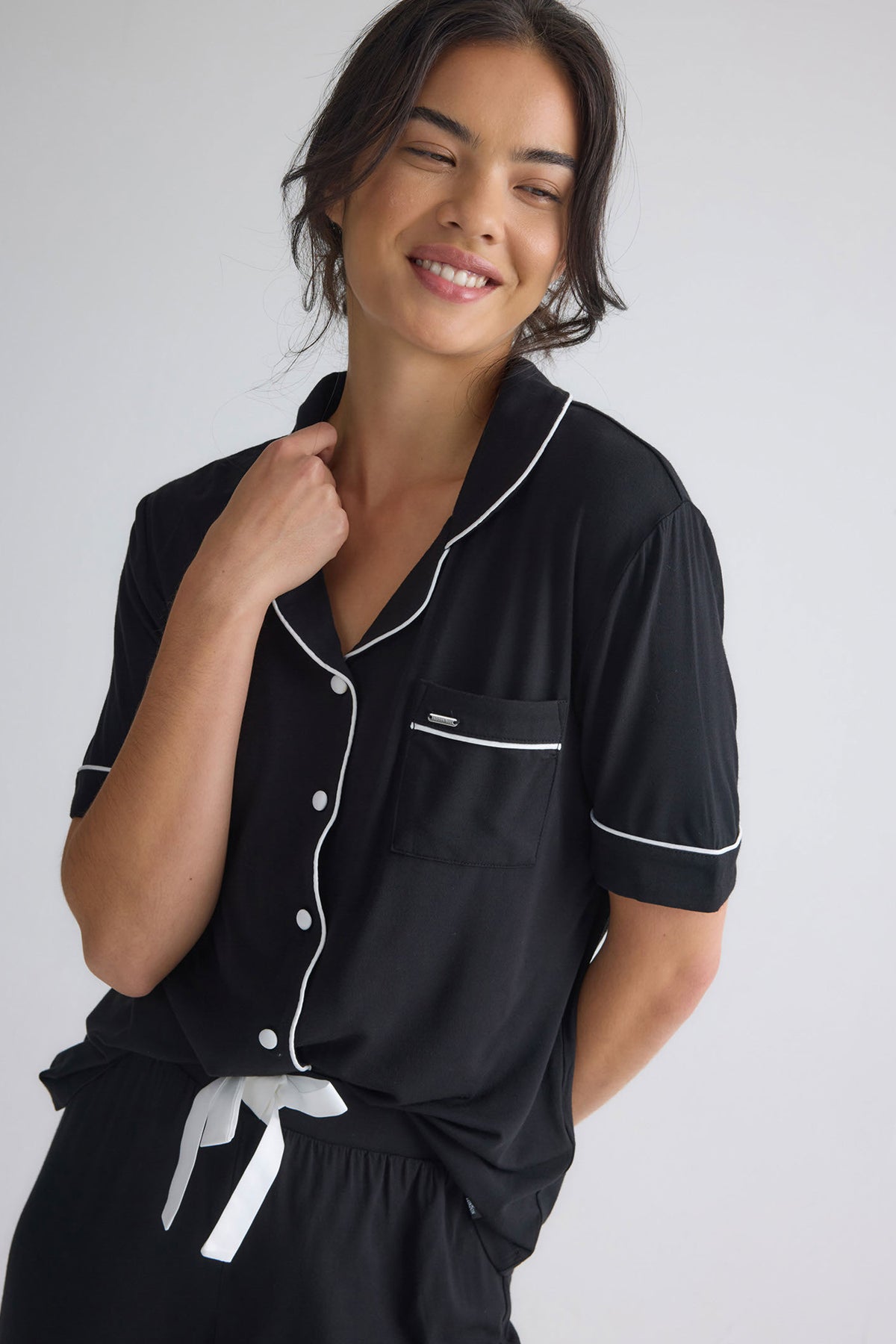 Bamboo Shirt Short Set in Black