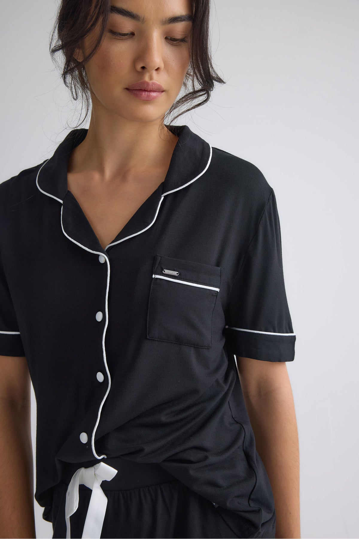 Bamboo Shirt Short Set in Black