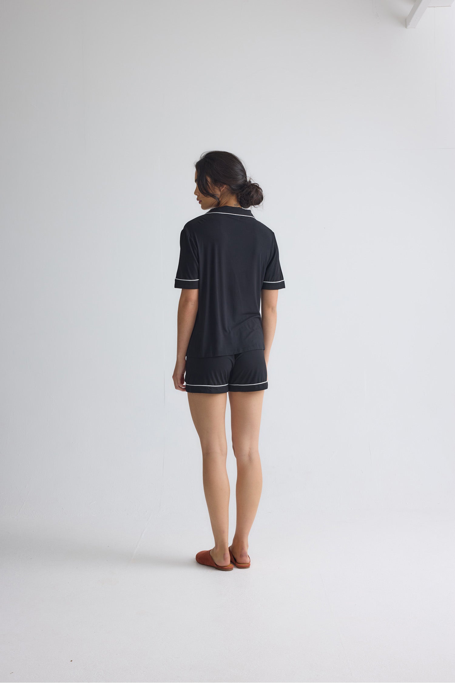 Bamboo Shirt Short Set in Black